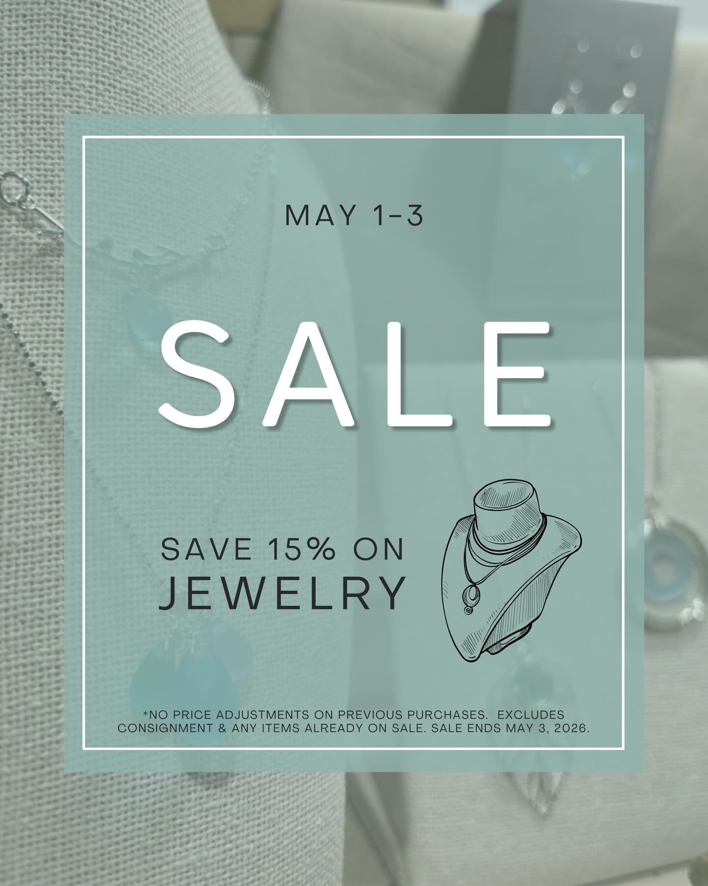 Sparkle a little brighter this weekend ✨
Enjoy 15% off all jewelry—perfect excuse to treat someone special (yes, you count 😉)
** excludes consignment jewelry, see sale photo for full info