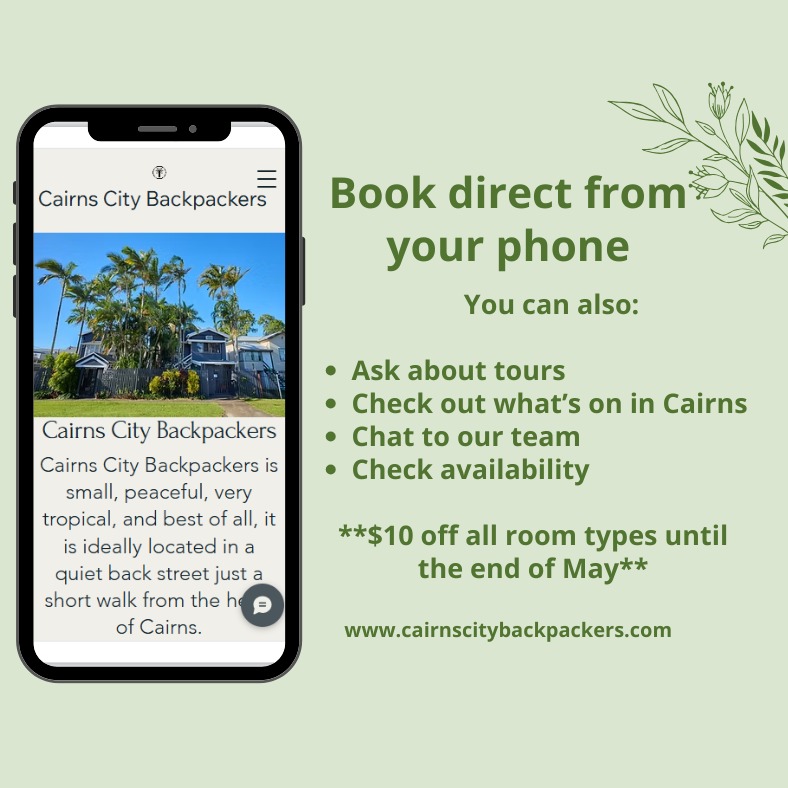 Perfect time to book $10 off all room types until the end of May ✨🌴🎉
www.cairnscitybackpackers.com
#cairns #hostel #backpacking #explorefnq #mayspecial #bookdirect #australia #travel