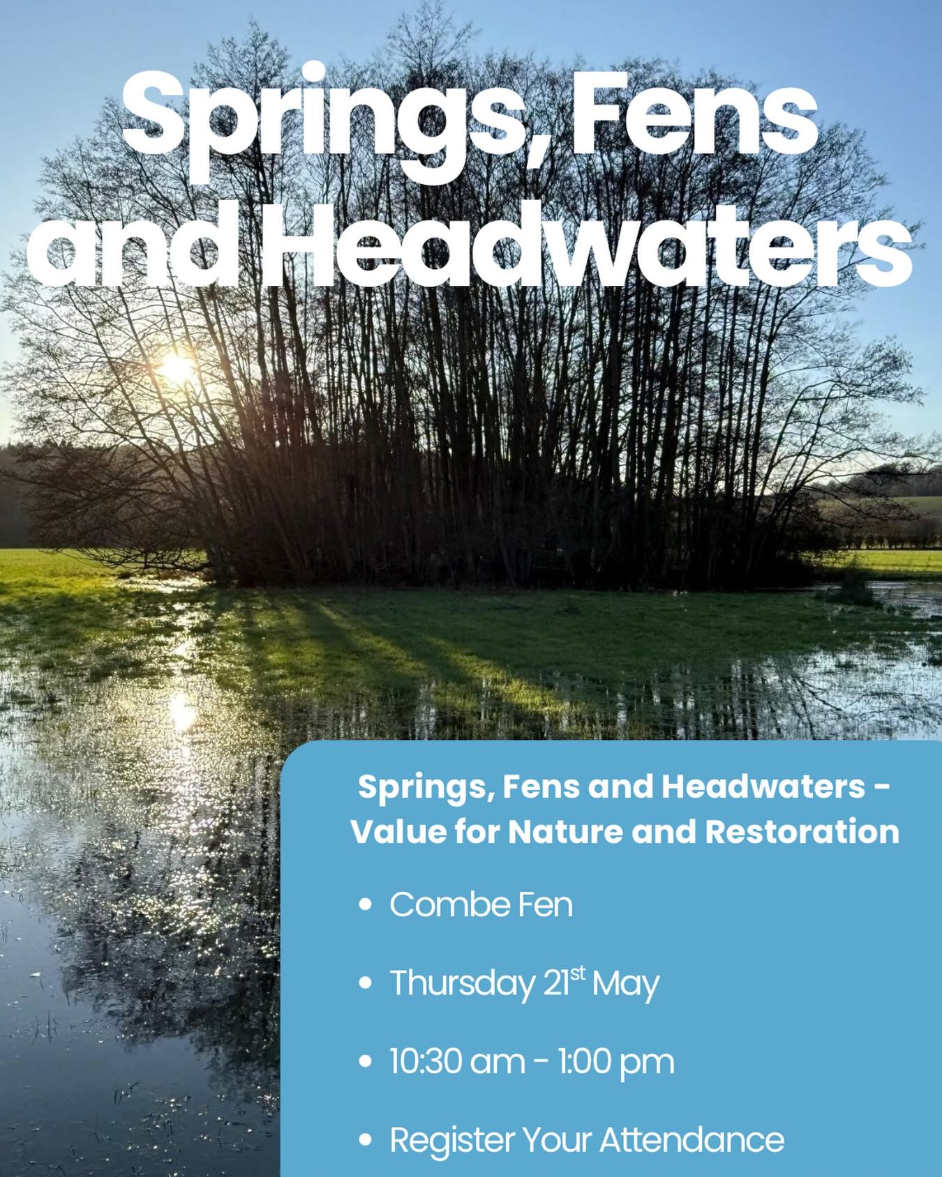 Join us alongside the @freshwaterhabitatstrust (FHT) for a fascinating morning exploring one of our most valuable wetland habitats.
There are significant opportunities for fen restoration across the Evenlode, Windrush and Cherwell catchments. David Morris from FHT will provide an overview of:
• The ecological importance and biodiversity value of fens.
• The pressures these habitats are facing.
• Practical approaches to restoration and long-term management.
The session will include a visit to Combe Fen, offering the opportunity to see restoration concepts and techniques in practice.
📍 Combe Fen
📅 Thursday 21 May
⏰ 10:30am - 1:00pm
Spaces are limited — register your attendance via the link in our bio ⬆️
#FenRestoration #NatureRecovery #Wetlands #Biodiversity #NECotsCluster