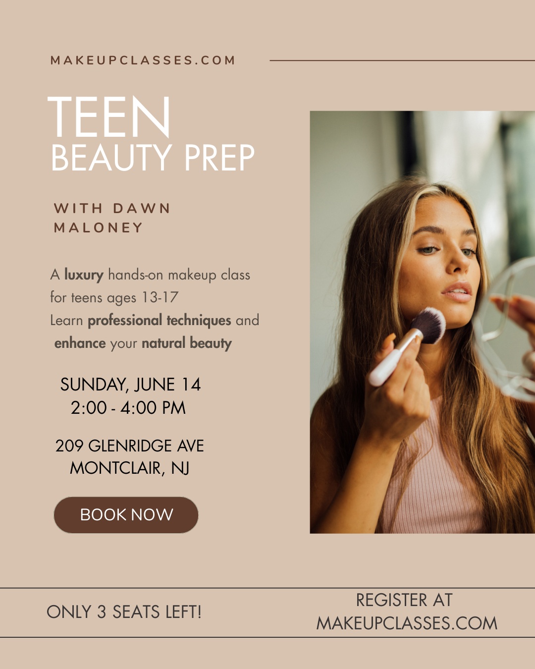 Build confidence, learn professional makeup techniques, and discover how to enhance your unique features in our Teen Beauty Prep class!
Learn how to map your face anatomically and apply makeup in a way that complements your natural beauty while getting hands-on guidance from professional makeup artists. 💄
#TeenBeautyPrep #MakeupClass #TeenMakeup #MakeupEducation #BeautyClass #MakeupTips #LearnMakeup #ConfidenceBoost #SelfEsteem #NaturalBeauty #AnatomicalMakeup #MakeupArtist #BeautyEducation #MontclairNJ #MakeupClasses #MakeupClassesCom
