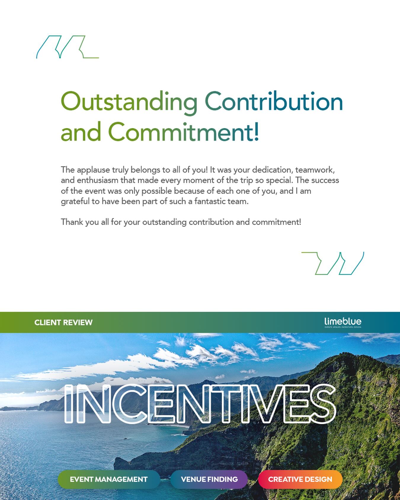 We’re proud to share a glowing review from our Madeira incentive.
Delivering memorable experiences is what we do best.
.
.
.
#limebluesolutions #travel #madeira #incentive #review