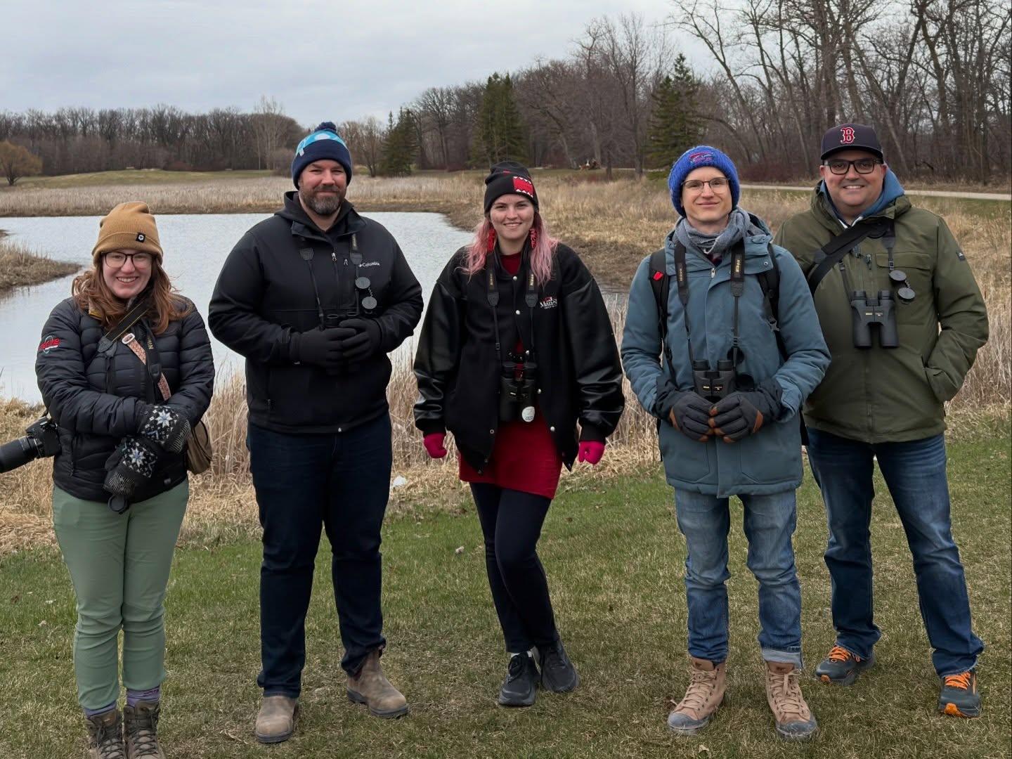 Despite the snow, we still went birding! With a smaller but super keen group of UMIBC birders, we spent time together on the land, sharing knowledge, and recording 24 species. This was a good reminder that there is always something amazing to discover if we only take the time to slow down and look.
We got some of the best looks at Brown Creepers than any of us have ever had in our lives. One amazing birder among us even spotted a Broad-winged Hawk for all of us to enjoy. Maarsii! Miigwech!! Thank you to everyone that joined and made the walk so enjoyable yesterday.
Photo 1: UMIBC group photo - 5 participants pictured (with 3 more not pictured)
Photo 2: Eastern Phoebe
Photo 3: Hermit Thrush
Photo 4: Brown Creeper
Photo 5: Downy Woodpecker (Male)
Photos 6, 7, 8: Screen Captures of eBird checklist written out below.
Canada Goose (10)
Wood Duck (5)
Mallard (1)
Ring-billed Gull (1)
Bald Eagle (2)
Broad-winged Hawk (1)
Downy Woodpecker (3)
Hairy Woodpecker (1)
Eastern Phoebe (5)
American Crow (3)
Common Raven (1)
Black-capped Chickadee (5)
Golden-crowned Kinglet (1)
White-breasted Nuthatch (5)
Red-breasted Nuthatch (1)
Brown Creeper (3)
Hermit Thrush (5)
American Robin (4)
House Sparrow (2)
Purple Finch (3)
Chipping Sparrow (11)
Dark-eyed Junco (Slate-colored) (3)
White-throated Sparrow (18)
Yellow-rumped Warbler (1)
📷: @justinleerasmussen