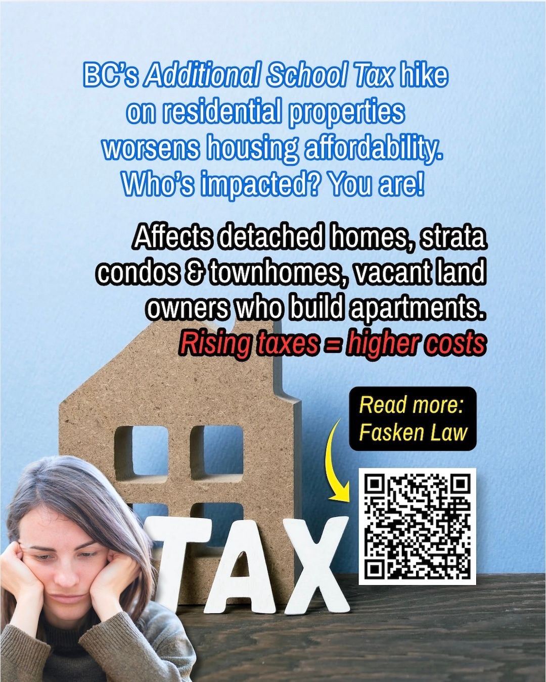 𝘽𝘾 𝙉𝘿𝙋'𝙨 𝙏𝙖𝙭 𝙃𝙞𝙠𝙚 💰️ 𝙒𝙤𝙧𝙨𝙚𝙣𝙨 𝙃𝙤𝙪𝙨𝙞𝙣𝙜 𝘼𝙛𝙛𝙤𝙧𝙙𝙖𝙗𝙞𝙡𝙞𝙩𝙮
When the BC Government says it's hiking the Additional School Tax on all residential properties valued at $3M plus, who do you think pays that in the end? 🤔
𝗬𝗼𝘂 𝗱𝗼. 👀
Whether it's a single-family home on land that may be used to build apartments in future, or vacant land lots awaiting construction permits or approvals, or existing strata condos and townhomes, many will pay in the end.
Builders pay this added cost up front and must pass it on to buyers and renters. Governments know these costs are hidden in purchase prices or rents.
Read more on who's impacted by this tax increase in this Fasken law brief here:
https://www.fasken.com/en/knowledge/2026/02/bc-budget-2026-real-estate-highlights
#housing
#business
#propertytax
#tax
#HomesNotBankMachines
@faskenlaw