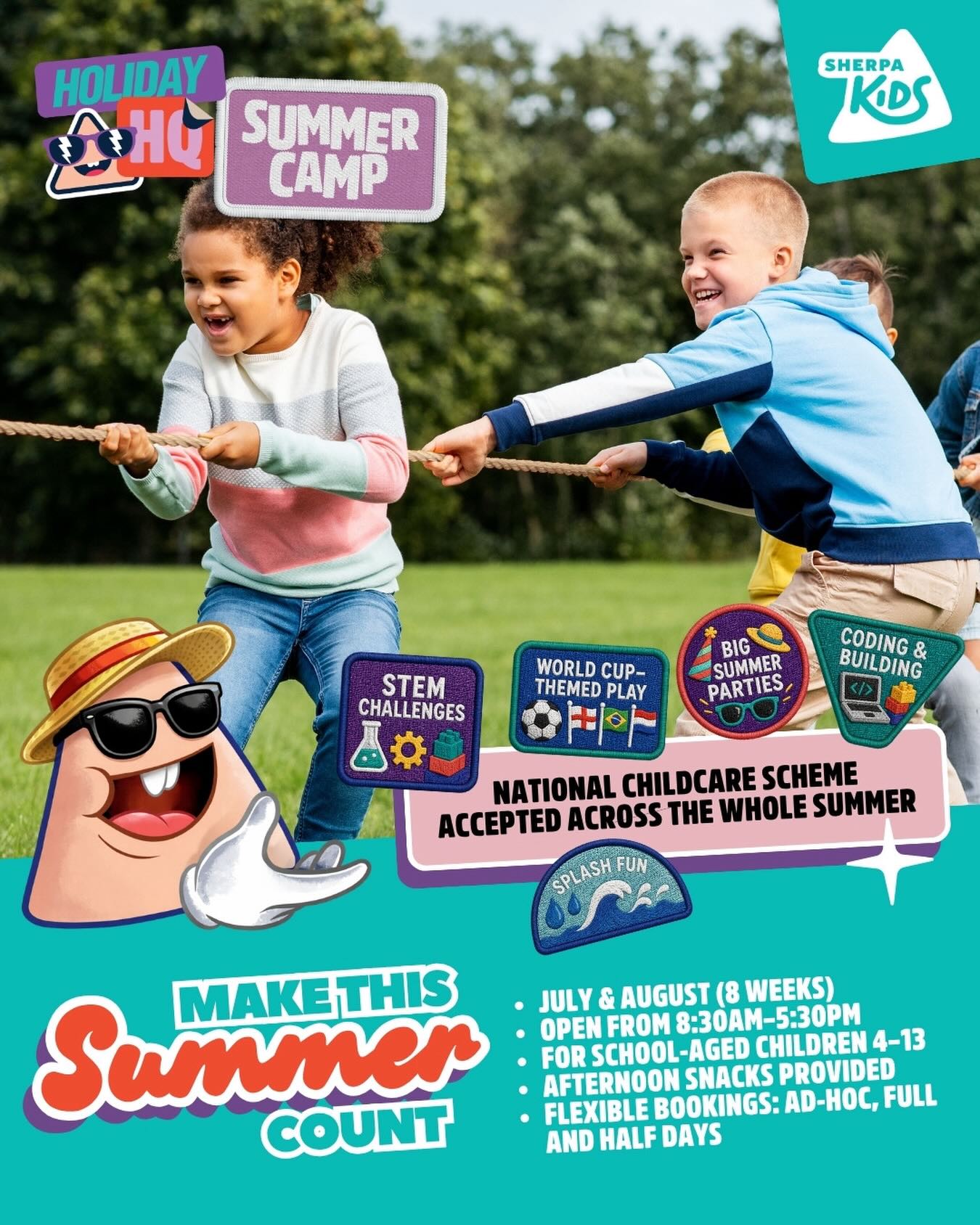 Holiday HQ Summer Camp is coming to our school☀️ Each day is packed with: ⚽️Sports & Games 🎨 Creative activities 🧠 STEM challenges 💦Water play & outdoor fun 📅 June - August 🕣 8.30 - 5.30 👧Ages 4-13 ✅NCS accepted 🔄 Flexible bookings Find out more here : Https: //www.sherpakids.ie / school- holidays/holiday - hq- summer-camp- 2026/