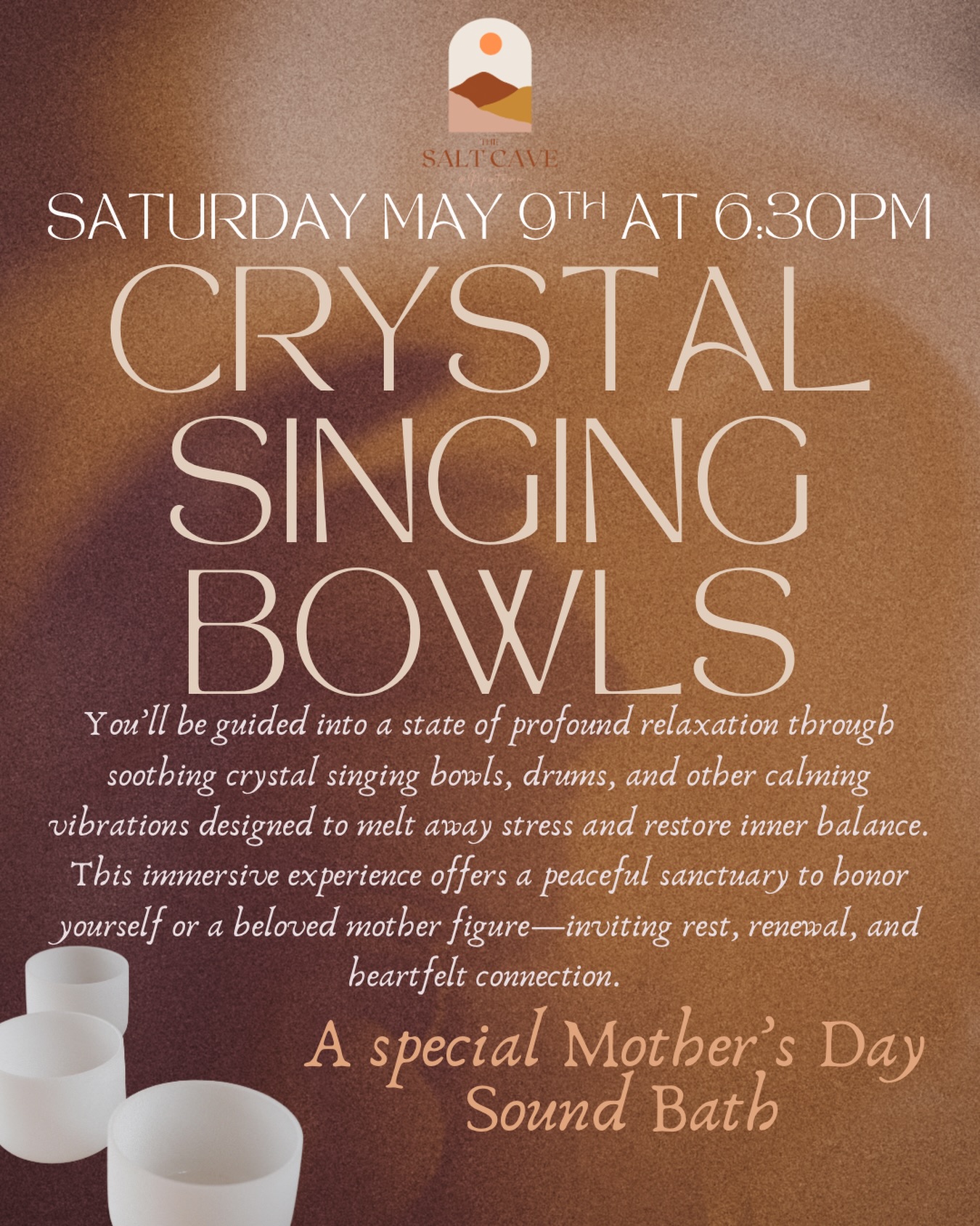 This Mother’s Day weekend, gift yourself or someone you love an evening of deep rest inside the cave. Surrounded by calming crystal singing bowls, gentle vibrations, and peaceful energy, this special sound bath is an invitation to slow down and reconnect.
Whether you come with your mama, your daughter, your best friend, or just for yourself this experience is all about honoring the women who hold so much. 🤍
Saturday, May 9th at 6:30 PM $60
Limited spots available! Reserve your space and settle into stillness. ✨