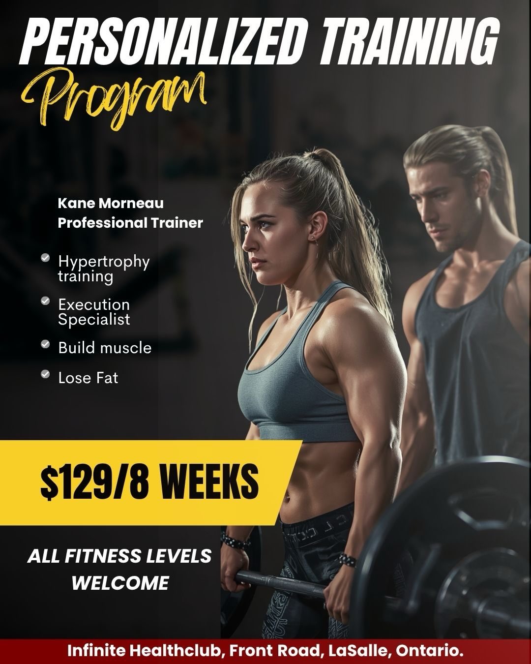 Your goals deserve more than a generic workout plan. 💪
Train with purpose through our NEW coaching options at Infinite Health Club — designed to help you build muscle, lose fat, improve execution, and stay accountable every step of the way.
🔥 Personalized Training Program — $129 / 8 Weeks
🔥 Coaching Groups — $199 / 8 Weeks
🔥 1-on-1 Coaching — $299 / Month
✔ Hypertrophy Focused
✔ Exercise Execution Specialist
✔ Customized Guidance
✔ All Fitness Levels Welcome
Whether you’re just starting or looking to take your physique to the next level, we’ll help you train smarter and get real results.