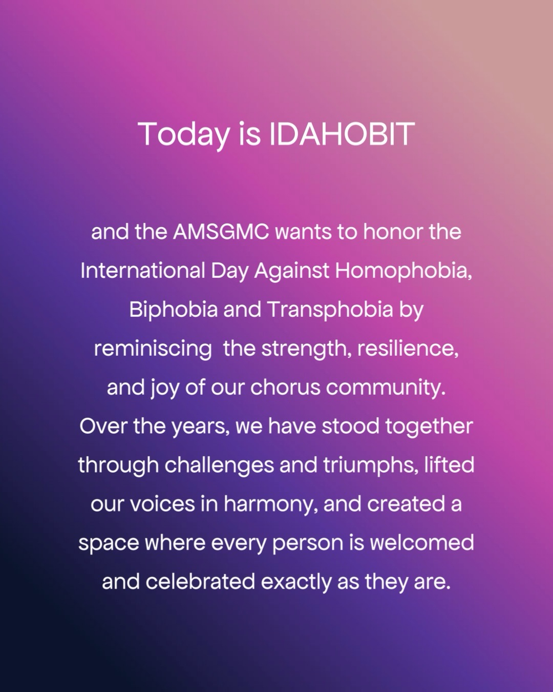 Today is #IDAHOBIT, the International Day Against Homophobia, Biphobia and Transphobia. This year’s theme is “At the heart of democracy”, because a democracy without equality isn’t a democracy at all.
As a chorus, visibility matters to us. Everyone deserves to be seen, and every time we step on stage we hope to inspire our audiences to reflect on that. With Amsterdam welcoming the world for WorldPride 2026, we want to say this clearly: Pride is a protest. It always has been, and that resistance is still needed today, here and everywhere LGBTQ+ people live in fear.
We raise our voices. On stage, and in the streets. 🏳️🌈