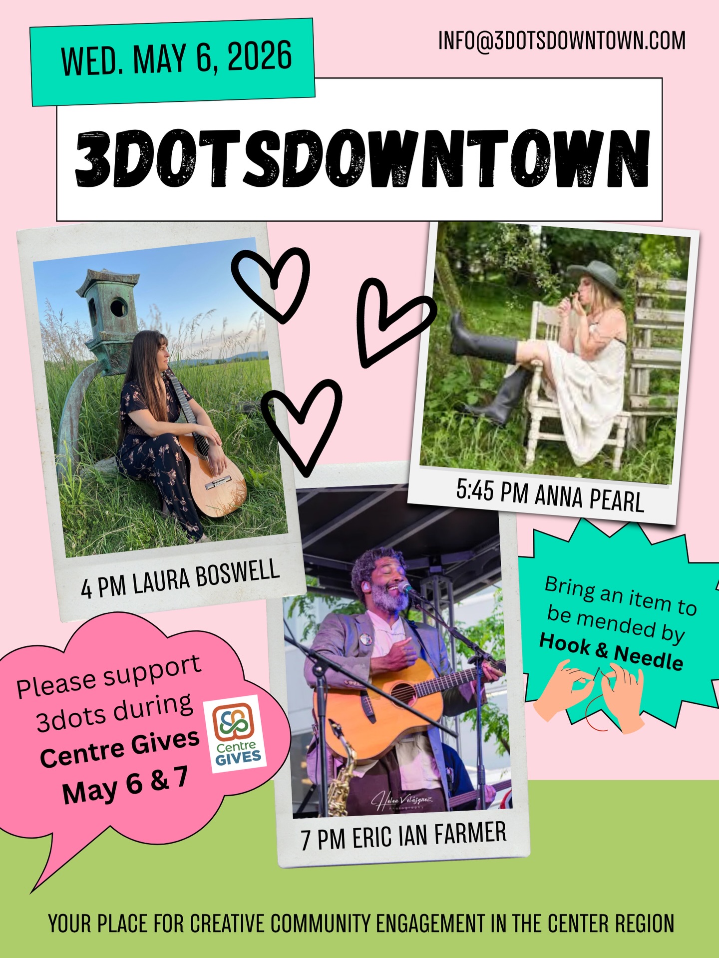 Supporting Centre Gives & 3 Dots next Wednesday with an awesome line up of my friends @lauraboswell & Eric Ian Farmer 🩷