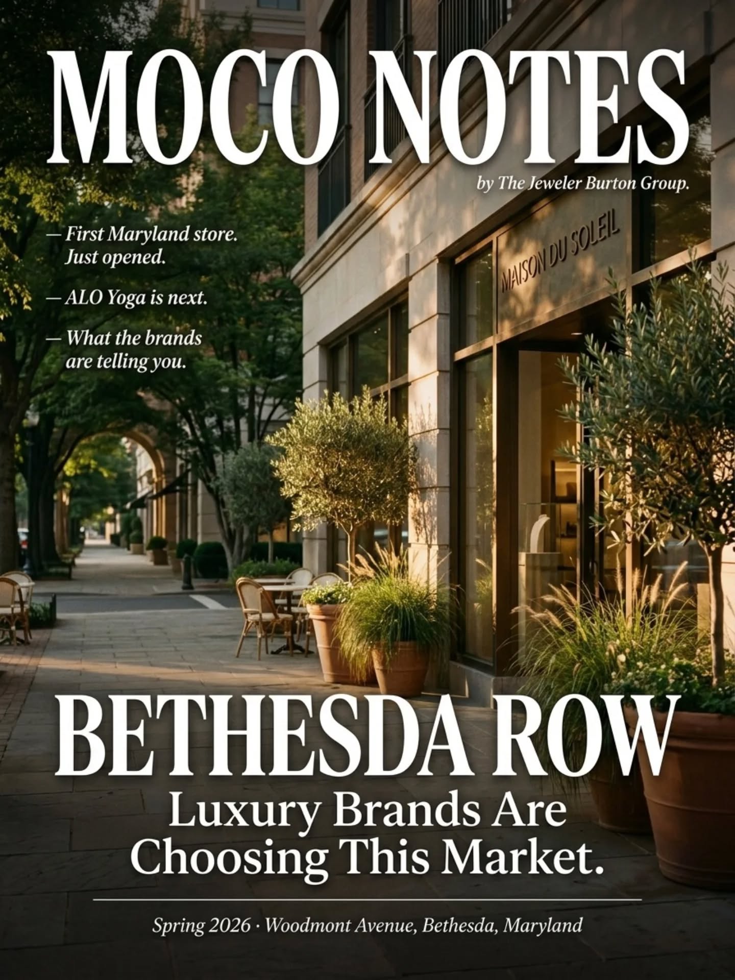 When premium brands pick a market for their first Maryland store, they're not guessing.
Johnnie-O, the West Coast lifestyle label behind some of the most sought-after golf and performance apparel in the country, just opened its first-ever Maryland location at Bethesda Row on Woodmont Avenue.
ALO Yoga is next, taking over the former Room and Board space just steps away. Federal Realty, which has operated Bethesda Row for over 30 years, says the lineup of new arrivals "reinforces its role as a leading destination for sophisticated patrons in Montgomery County."
These brands do not choose neighborhoods on a hunch. They choose them because the data tells them the customer is there, and staying. For anyone watching the Bethesda-Potomac real estate market, that signal matters.
Full story at the link in bio 🔗
Save this post and share it with someone thinking about making a move in this market. And if you want to talk about what neighborhood momentum means for your specific situation, reach out to the team directly.
www.JewelerBurton.com
#JewelerBurtonGroup #CompassRealEstate #MoCoNotes