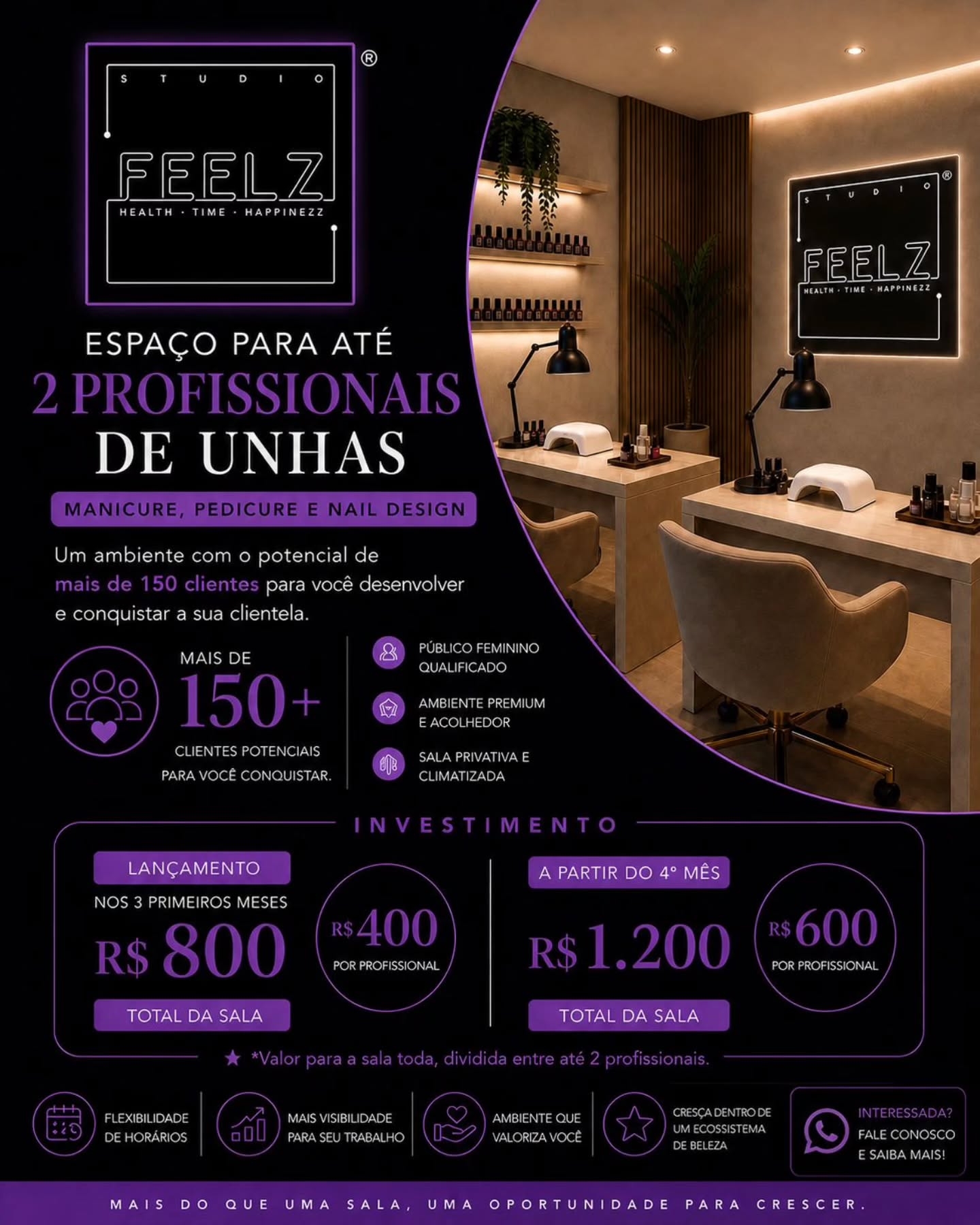 Mais do que um espaço.
Uma oportunidade real de crescimento.💜
Se você é profissional da área da beleza e quer elevar o nível do seu atendimento, o Studio Feelz abre as portas para você.
Um ambiente premium, acolhedor e estruturado, com público qualificado e potencial de mais de 150 clientes para você desenvolver e expandir sua carteira.
Tudo isso dentro de um espaço pensado para valorizar o seu trabalho e impulsionar seus resultados.
Aqui, você não aluga apenas uma sala.
Você se conecta a um ecossistema de beleza que cresce junto com você.
📲 Fale com a gente e saiba como fazer parte do Studio Feelz.
Clique no link da bio.