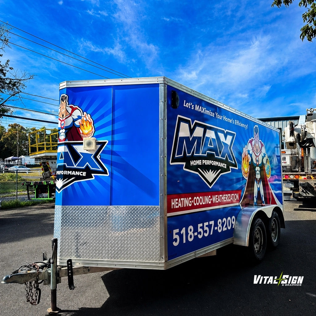 MAX Home Performance is hitting the streets with a new trailer wrap. We recently completed this full vehicle wrap for their fleet. They provide heating, cooling, and weatherization services throughout New York's Capital Region.
Mobile marketing starts with a professional appearance. This wrap uses high-contrast graphics and bold colors to improve visibility on the road. A well-designed vehicle reflects the quality of service a customer can expect. It serves as a durable, moving billboard for the business.
Our team handled the installation in-house to ensure a clean, precise finish. High-quality signage is a practical step in building an inviting and professional brand presence.
#VehicleWrap #CapitalRegion #SmallBusiness #MobileMarketing