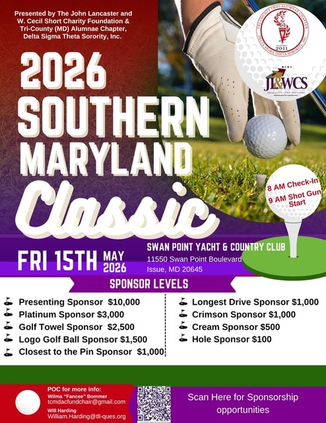 Sponsorships are still available! Advertise your business, a graduate, a birthday, or wharever you are celebrating! Hole Sponsorships are only $100 and will be placed at your preferred hole as well as here on our chapter social media pages. Other levels are also available! Get your sponsorship in today. Click here: https://form.jotform.com/tcmdac/SoMDGolfClasssic2026-sponsors (Link also in Bio)