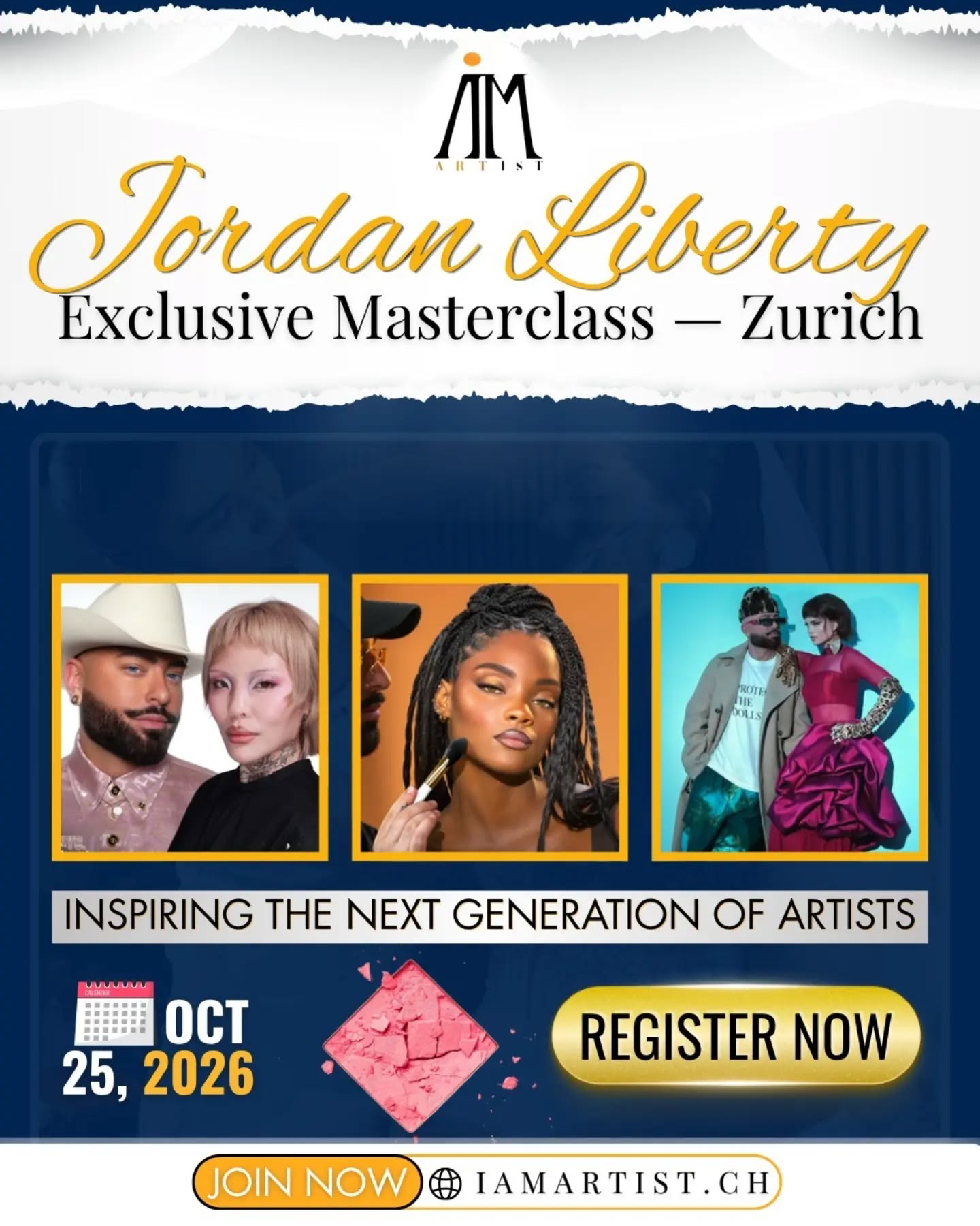 Learn from the legendary at the Exclusive Masterclass in Zurich ✨
An inspiring experience designed for the next generation of beauty artists to grow, create, and elevate their artistry.
📍 Zurich
📅 Oct 25, 2026
🎟 Register Now
#JordanLiberty #IAMArtist #Masterclass #ZurichEvent #fypシ゚シ゚