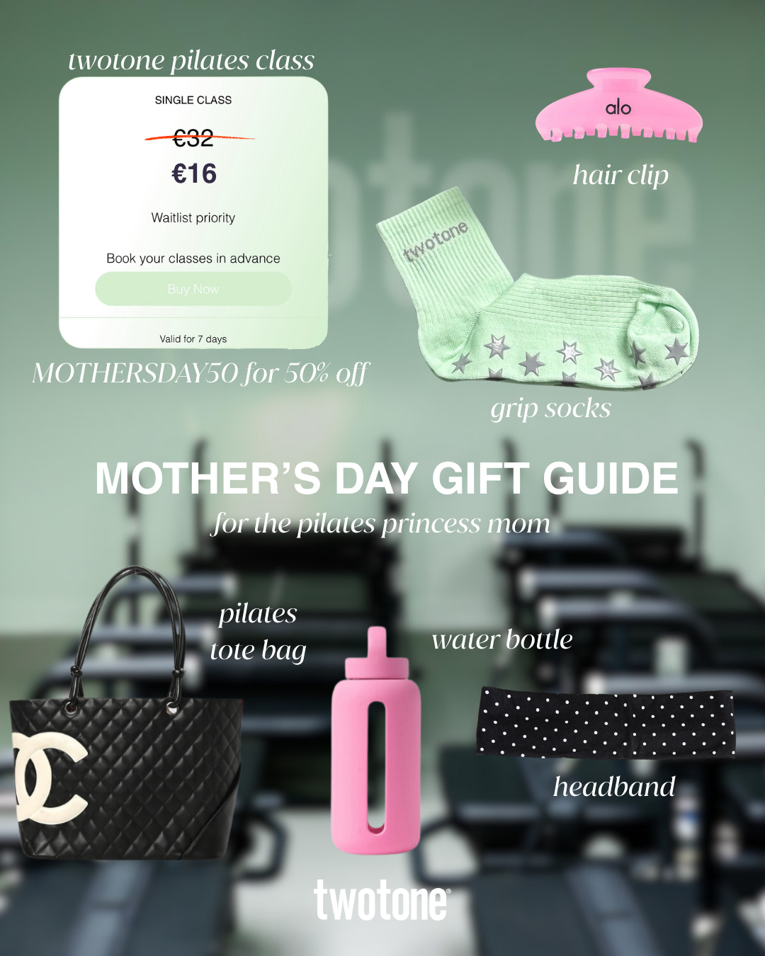 A gift for every kind of mom 🤍 Use code MOTHERSDAY50 for 50% off a Pilates class to train with your mom this Sunday.
Because let’s be honest… every mom wants a Pilates class.
#mothersdaygiftguide #mothersday #twotonepilates