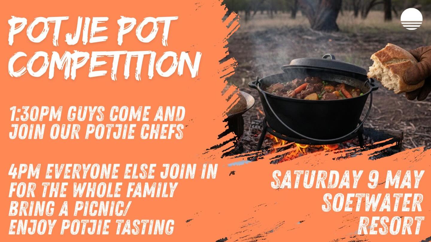 🔥 Potjie Pot Competition 🔥
Join us for an afternoon of great food and community!
The chefs will be starting their pots early, but by 4pm we’d love to have the whole family come and enjoy a delicious potjie tasting—so pack your picnic and bring your appetite!
If you haven’t signed up yet and you’d like to enter your potjie recipe into the competition- there will still be an opportunity to do so at church THIS Sunday! 😁 The more the merrier!
#potjietasting #potjiecompetition #community #gees #fun