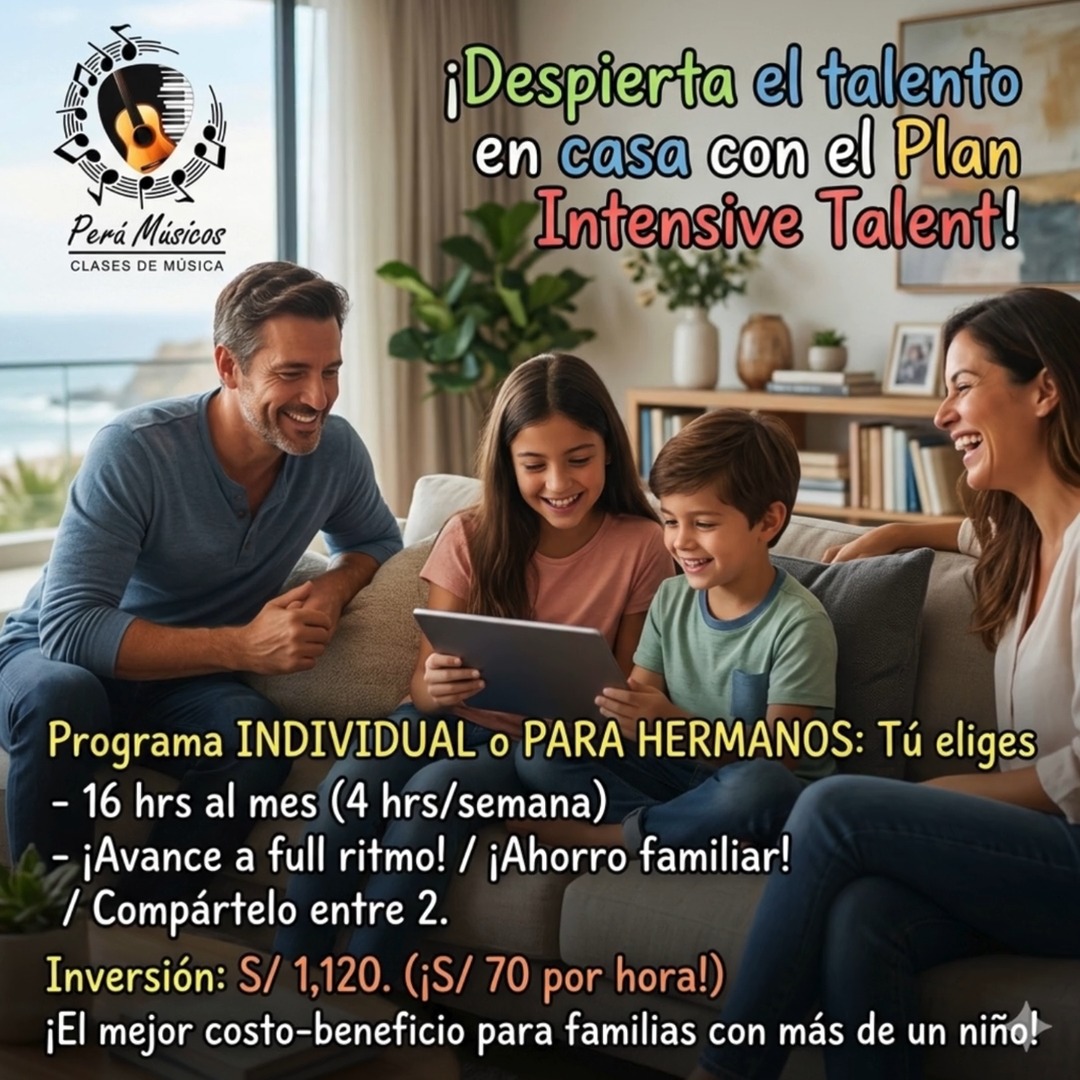¿Doble talento en casa? Optimiza tu tiempo y tu inversión con nuestro Plan Intensive. 🎹🏠
Sabemos que la logística familiar puede ser un reto. Por eso, hemos diseñado el programa Intensive Talent de PeruMusicos, la opción más inteligente para familias que buscan resultados tangibles y un ahorro real por cada hora de formación.
Este programa está pensado para dos perfiles de éxito: alumnos con objetivos específicos que desean acelerar su aprendizaje, o familias con dos hijos que quieren aprovechar al máximo la visita de nuestro profesor a casa.
¿Por qué elegir Intensive Talent?
✅ Máximo Rendimiento: 16 horas al mes (4 horas por semana) para una inmersión total en el arte.
✅ Versatilidad Total: Puedes usarlo para un solo alumno o compartirlo entre dos hermanos.
✅ Ahorro Tangible: Al aumentar la frecuencia, tu costo por hora baja a S/ 70, haciendo de esta la opción más atractiva para el presupuesto familiar.
✅ Comodidad: Menos coordinación de horarios y más tiempo de calidad para tus hijos.
Es el programa donde la disciplina se une con la eficiencia para crear un sistema de aprendizaje sin interrupciones.
📍 A domicilio en Lima | 💻 Online para todo el mundo.
"En este nivel, no pagas por horas de instrucción, sino por un sistema diseñado para que tus hijos desarrollen disciplina y sensibilidad artística desde casa."
💬 ¡Haz una inversión inteligente! Comenta la palabra "HERMANOS" o envíanos un mensaje al WhatsApp para activar este beneficio familiar hoy mismo. 🚀
www.perumusicos.com
Reserva tus clases al Whatsapp https://wa.me/51922168421 y https://wa.me/51984150584
#PeruMusicos #IntensiveTalent #AhorroFamiliar #HermanosMusicos #ClasesADomicilio #TalentoAcelerado #PianoLima #EducacionDePrestigio #DisciplinaHogar #MusicaParaHermanos #InversionInteligente #PNLMusica #ClasesOnline