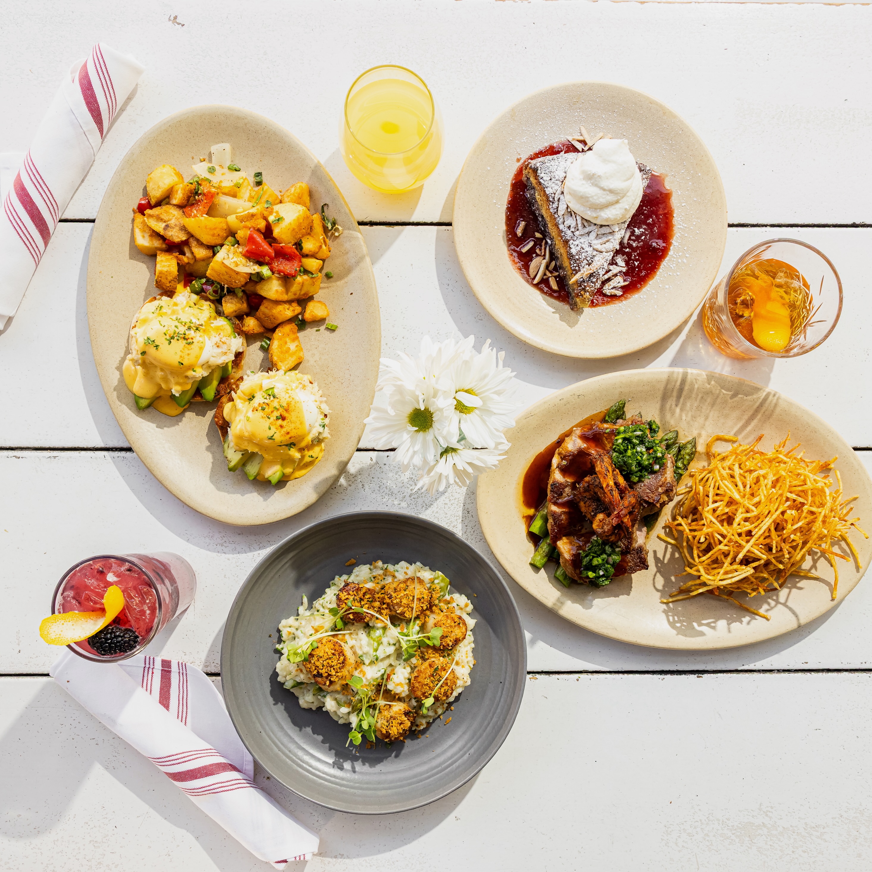 celebrate mom 💐with a table full of favorites! from crab benedict to scallops, plus cherry al....