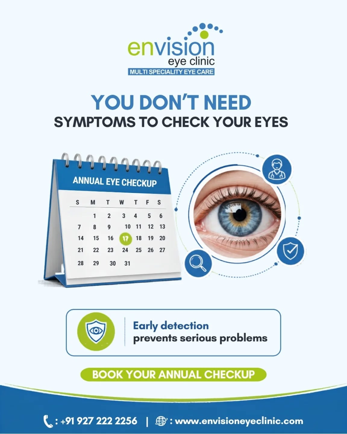 You don’t need symptoms to check your eyes. Many eye conditions develop silently, and by the time you notice changes, damage may already be done. Regular eye check-ups help detect problems early and protect your long-term vision.
(eye checkup, routine eye exam, early detection, preventive eye care, vision screening, eye health awareness)
📍 2nd Floor, Shivraj Apartments, near Parihar Chowk, Aundh, Pune, Maharashtra 411007
#EyeCheckup #EyeHealth #PreventiveCare #EnvisionEyeClinic #HealthyVision