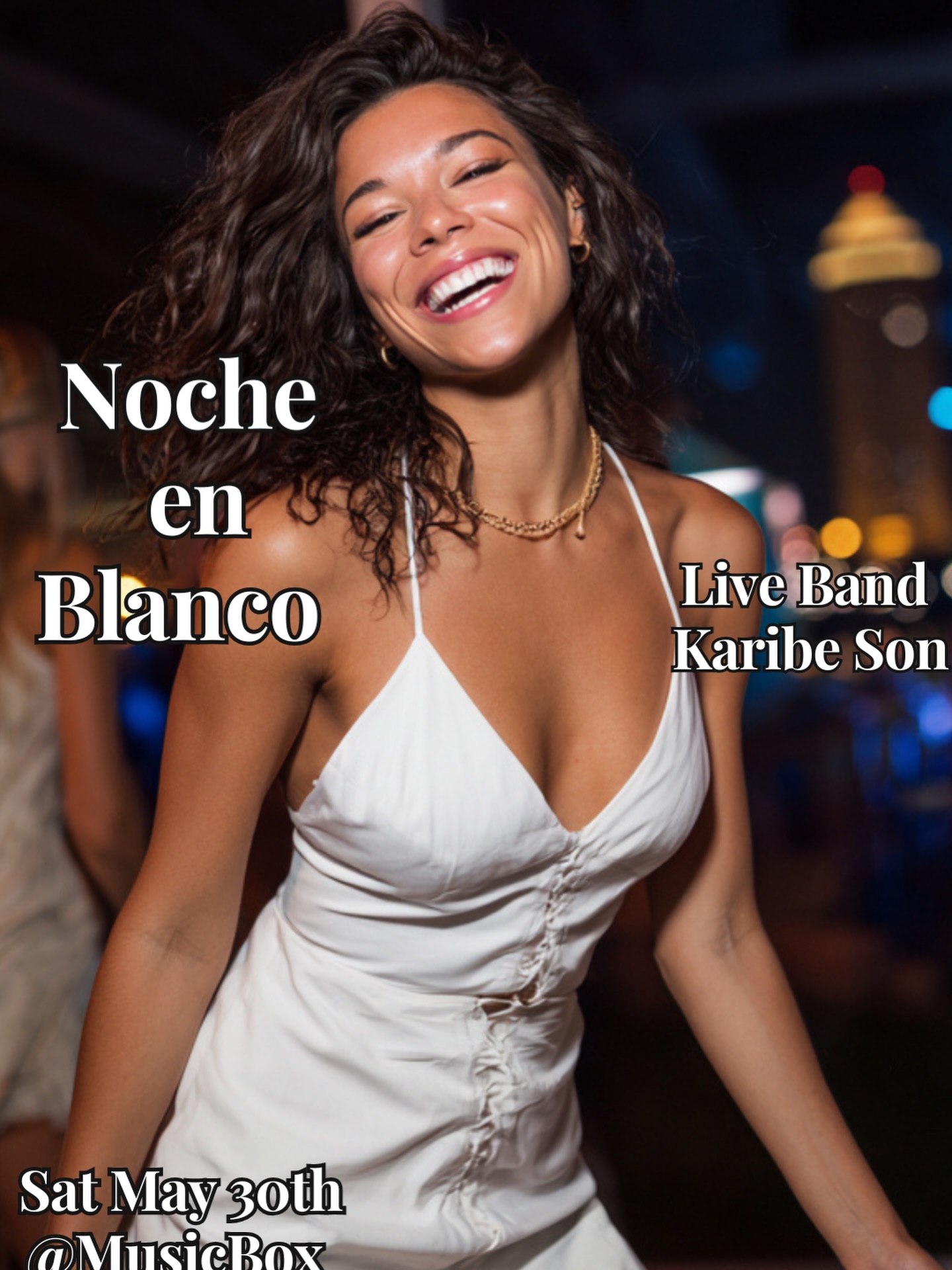 Today may 3rd, is the last day to take advantage of our Super Crazy Early Bird Special 🎉 for our Noche en Blanco 🎉 featuring live Band @karibe.son