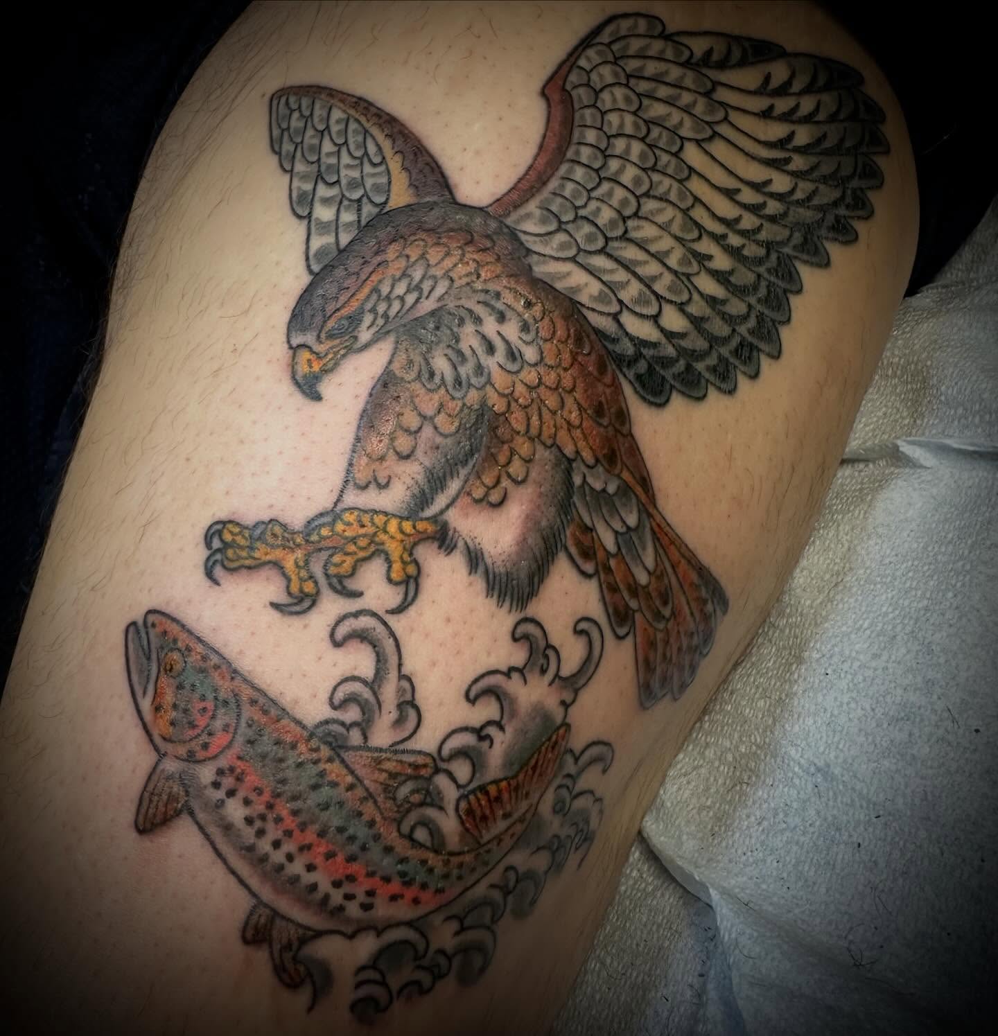 Learned a lot about stocked trout fishing on this one. Could it be the most beautiful PA crick catch or is that just me? #pabirders #rainbowtrout #redtailedhawktattoo