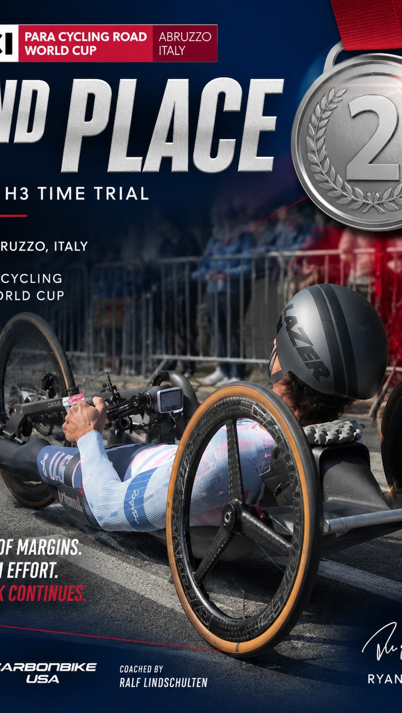 Another podium against the best in the world. 🇮🇹🥈
2nd place today in the Men’s H3 Time Trial at the UCI ParaCycling World Cup in Abruzzo, Italy with a time of 22:53 on a fast and demanding 17.2 km course.
Huge congratulations to Micha Wäfler 🇨🇭 on the win and Davide Cortini 🇮🇹 on 3rd place. Strong racing all around and an honor to battle with this level of competition.
Every race is another opportunity to learn, improve, and keep building toward the bigger goals ahead.
Big thank you to @carbonbikeusa for the incredible support and equipment that allows me to compete at this level, and to my coach Ralf Lindschulten for continuing to guide the process and prepare me for these moments.
Even though I am here at this World Cup as an independent, I’m always Proud to represent The USA here in Europe. Road race next. 🇺🇸🔥