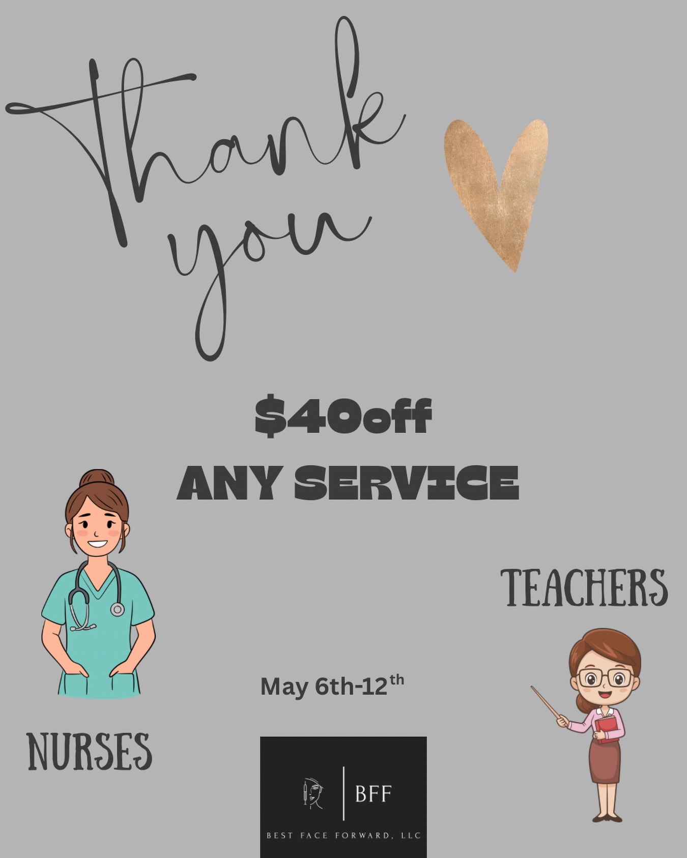 As a special thank you to my fellow nurses and all of our incredible teachers , I’m extending a special savings opportunity . You care for everyone else, let me take care of you 🫶
To BOOK: bffinjector.glossgenius.com
www.bffinjector.com
629-220-9297
719 B McFadden CT
Lebanon TN 37087