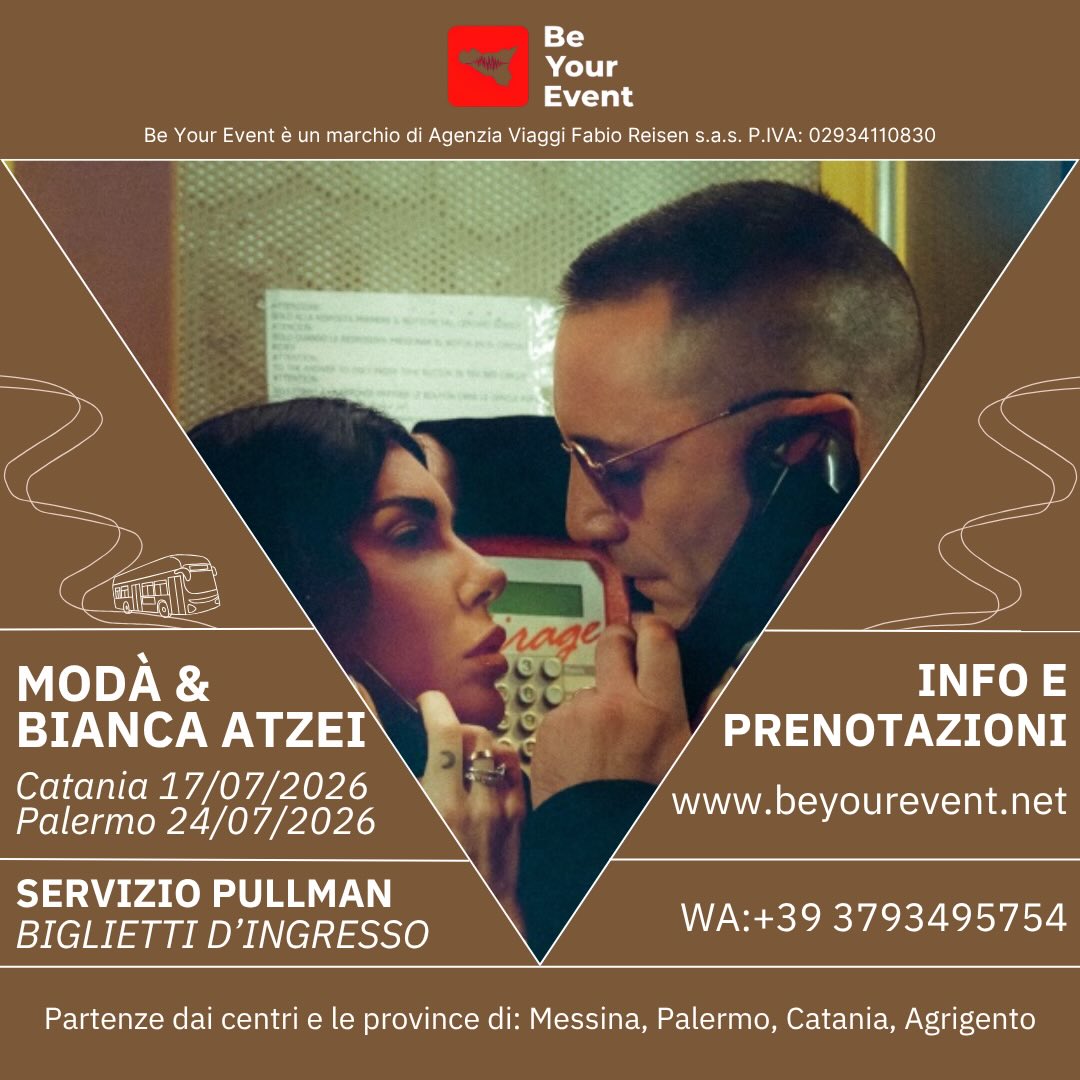 I Modà e Bianca Atzei tornano in Sicilia, prenota ora! ❤️
Info e prenotazioni:
www.beyourevent.net
+39 3793495754
#concerti #sicilia #palermo #catania #bus