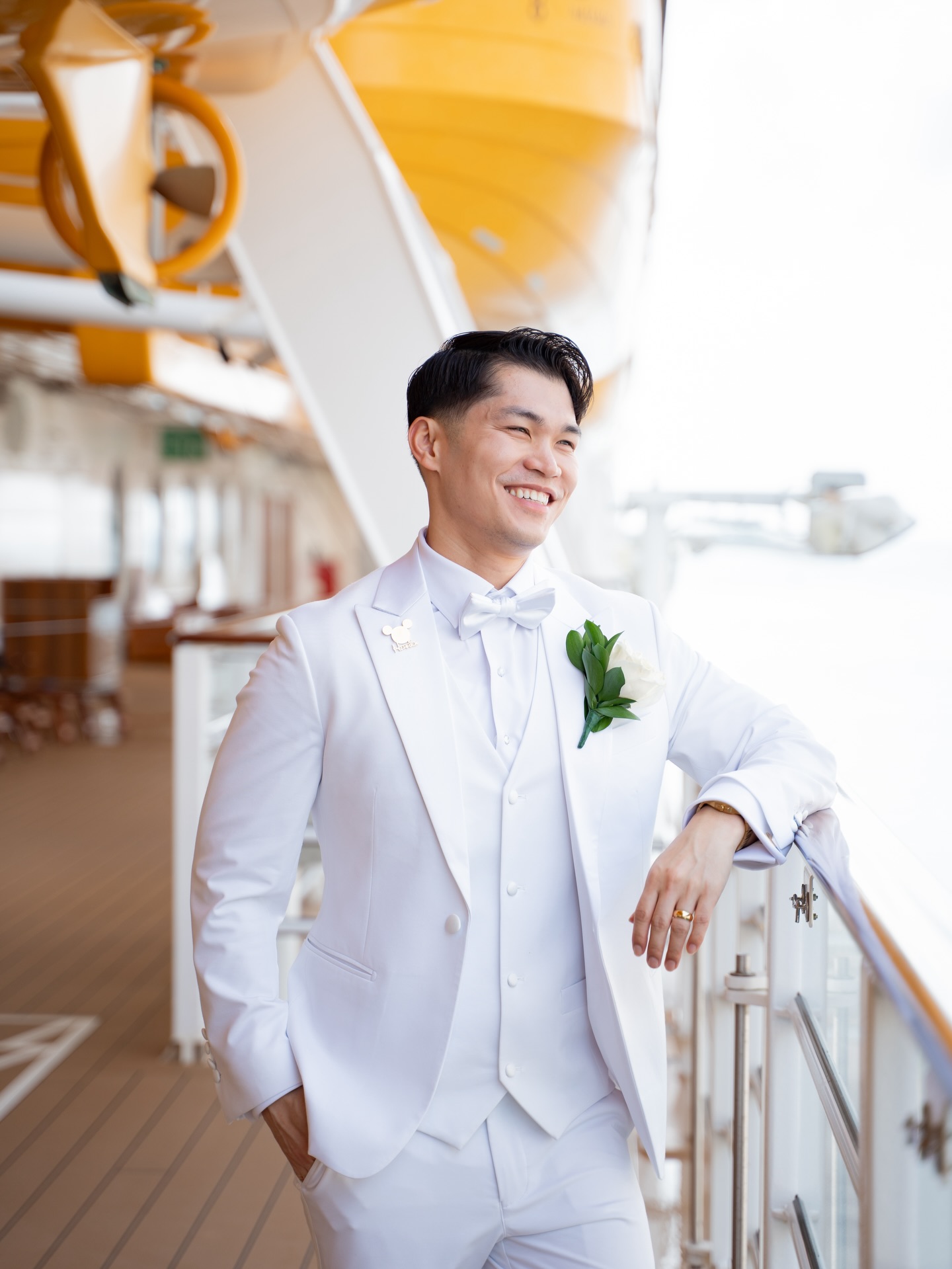A little spotlight for the groom because the all white suit was a MOMENT. ✨
Natural smile courtesy of our diligent Robert always seeking to crack a joke and get our fellas comfortable on camera.🫡🤭
#disneywedding #disneyweddingphotographer #disneyweddingvideographer #disneycruiseline #disneycruisewedding