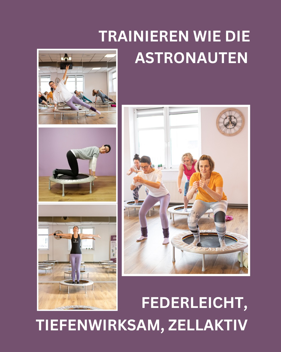 Die NASA erforscht seit Jahren, wie sich Mikrogravitation auf Zellen auswirkt – und genau diese Dynamik spürst du beim Training am Mini-Trampolin:
Kurze Momente der „Schwerelosigkeit“ + Erdanziehungskraft =
maximale Zellaktivierung.
Perfekt für dich, wenn du Leichtigkeit, Kraft und Energie
in einer Trainingseinheit verbinden willst.
👉 Melde dich jetzt an.😍
066475090044
www.diana-frais.at