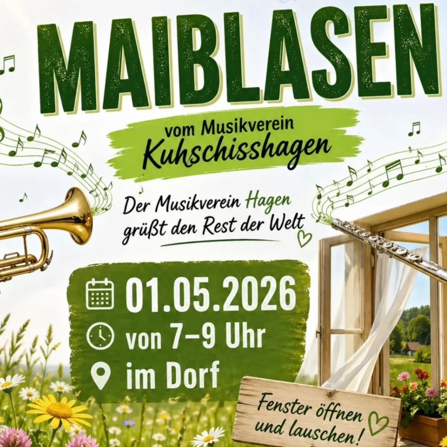 Der Mai steht in den Startlöchern...
...und wir auch! 🎺🎷
Wir sorgen mit dem Maiblasen für einen schönen Start in den Mai - also Fenster öffnen und lauschen!