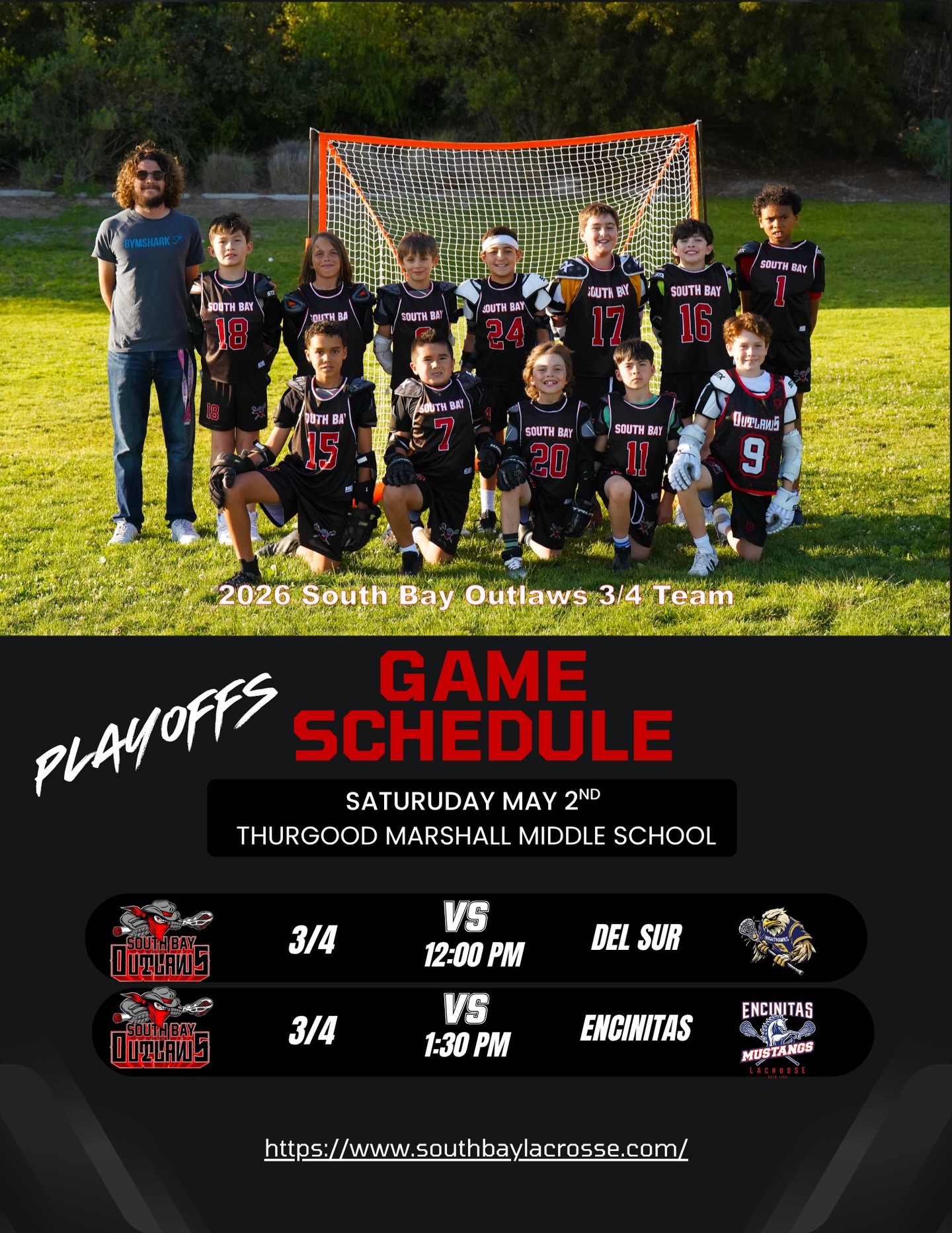 Playoff time for our 3/4 team. Good luck this weekend boys! Come out and support.