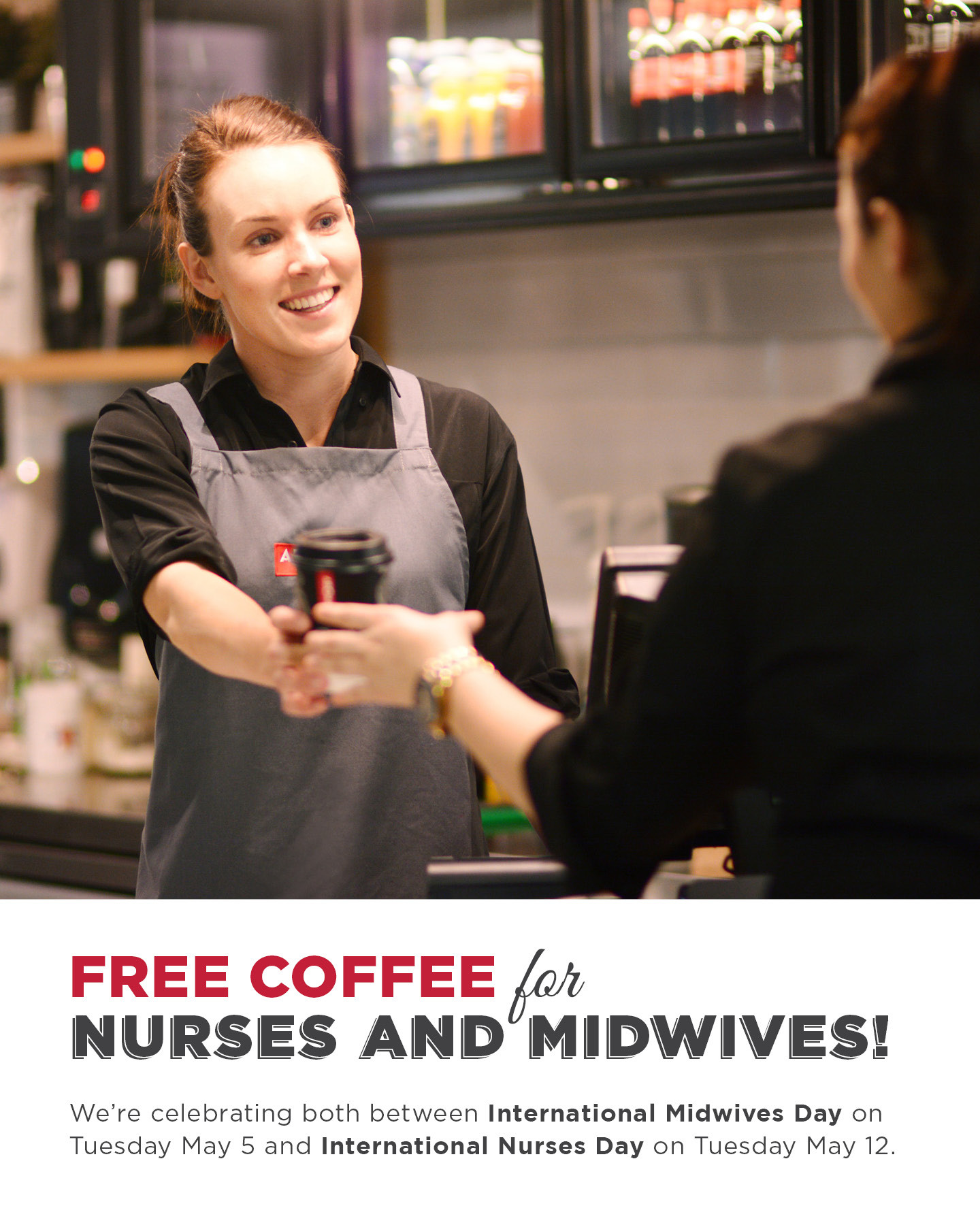 Happy International Midwives Day!
We’re celebrating our amazing nurses and midwives this week at Aroma Cafe Armadale Hospital and Fiona Stanley Hospital with a FREE COFFEE!

