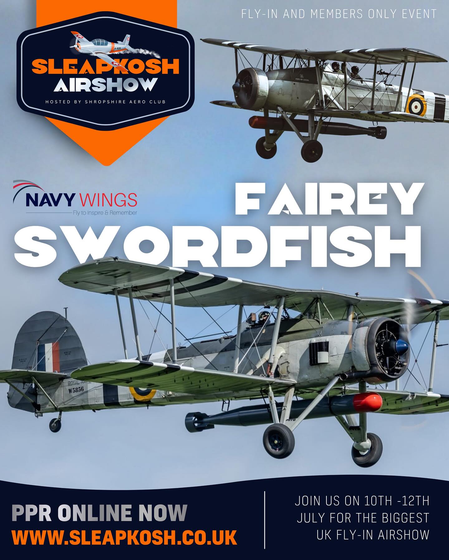 The @navy_wings Fairey Swordfish will be roaring into the #SleapKosh airshow this year, joining the amazing line up at the UKs biggest fly-in airshow. We can’t wait to see the giant here with at Sleap!
Fly in to Sleap Airfield on the 10-12th of July for what is shaping up to be the biggest GA event of year!
- Massive day & night airshow
- Biggest UK Fly-In
- Over 47 exhibiting aircraft and 50+ exhibitors and trade stalls
- Live music and beer tent
Find out more about booking your aircraft in at sleapkosh.co.uk before all the spaces go - over 60% sold already! #SleapKosh26
