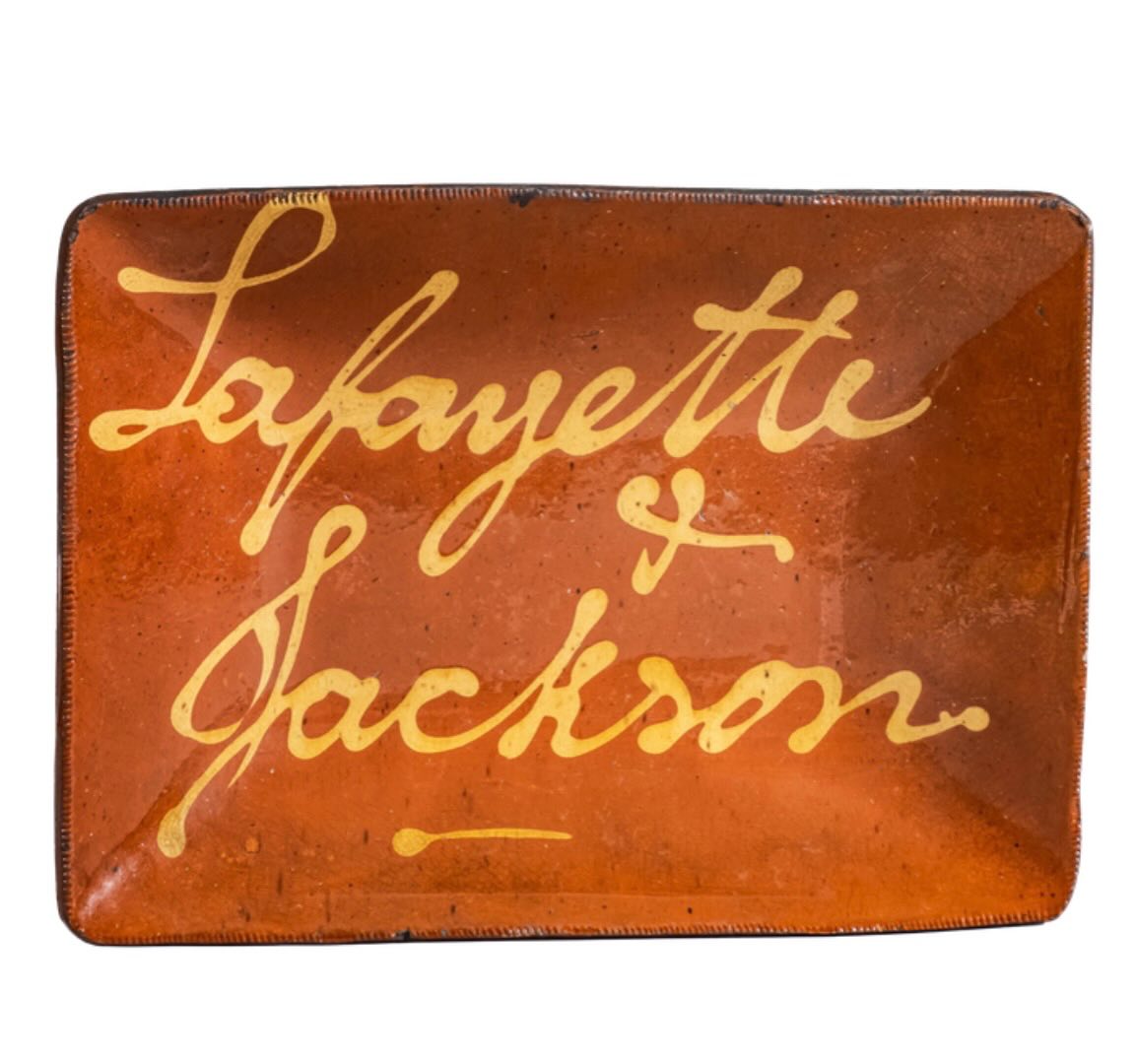 A recent acquisition from @crockerfarm. An exceptional 1824 “Lafayette & Jackson” redware loaf dish, made in Norwalk, Connecticut, during Andrew Jackson’s first presidential campaign and the celebrated return of the Marquis de Lafayette.
Among the finest pieces of political redware known, this remarkable dish stands at the intersection of folk pottery, presidential history, and American material culture—an extraordinary example of early Americana from one of the most significant moments in the early republic.
#Americana #AmericanHistory #EarlyAmerican #Redware