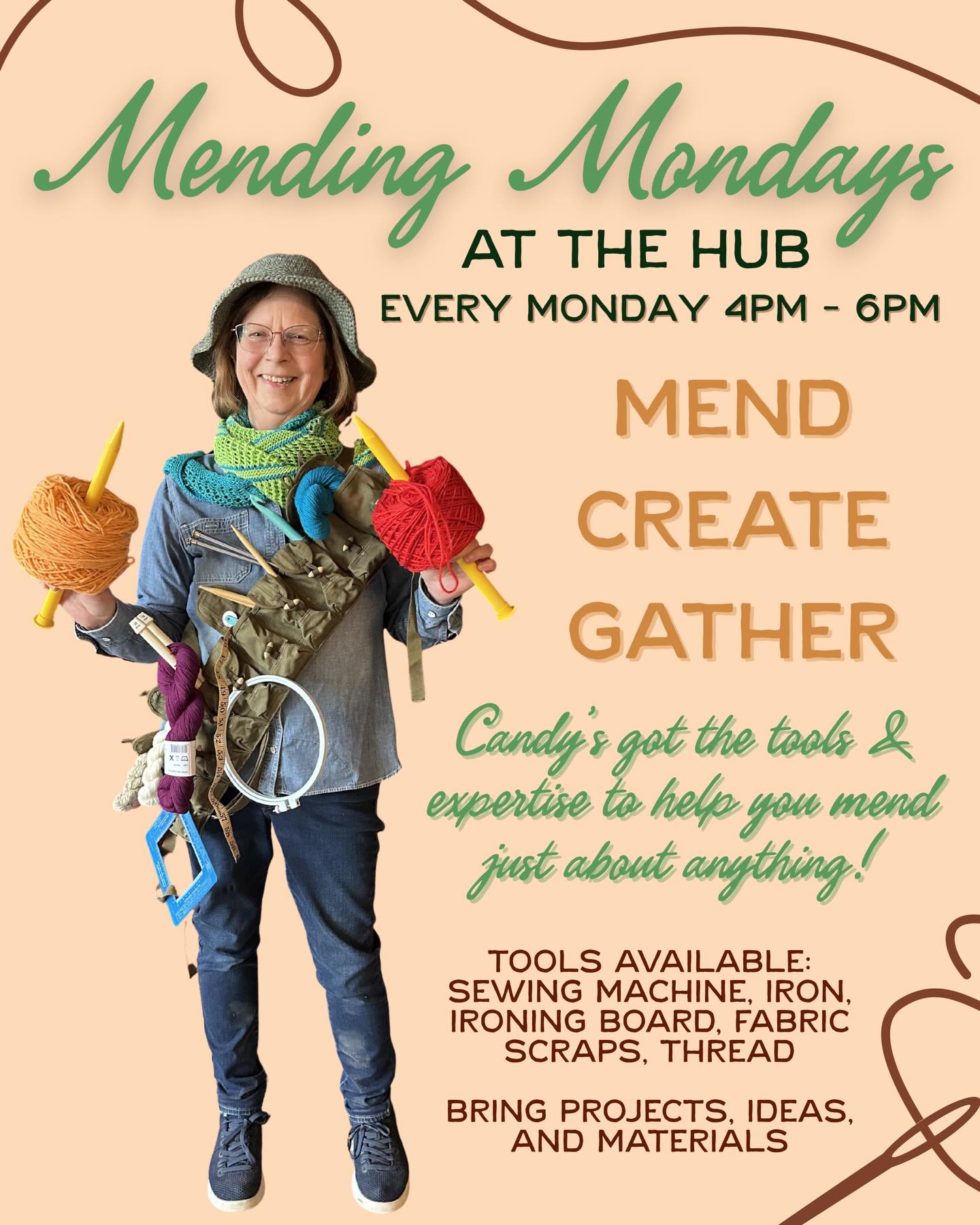 Mending Monday time update!
If you haven’t joined us before, Mending Monday is a weekly, hands-on gathering focused on repairing clothing, working on small sewing projects, and learning practical skills alongside an experienced mender, the one and only Candy Uskoski!
For the past couple of years, people have been bringing in worn pieces, sitting down together, and figuring out how to keep them in use.
We’ve shifted the time slightly to 4–6pm (from 4:30–6:30). Still located at the Food Hub, 80 Art Steele St in Clatskanie.
Bring something to mend or just come learn and be in community!