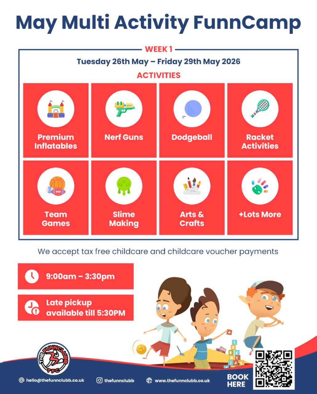 Tired of the same old school holiday routine? From May 26th – May 29th, we’re turning up the energy with the ultimate multi-activity experience for your kids!
Why parents (and kids) love Funncamp:
• 🏰 Premium Inflatables & Nerf Gun battles!
• 🎮 Slime Making, Arts & Crafts, and Dodgeball!
• ⏰ Convenience: Full days (9:00am – 3:30pm) with Late Pickup available until 5:30pm!
• 💰 Savings: We accept Tax-Free Childcare and childcare vouchers
Spots are filling up fast at our schools including St Monica’s, Sebright Primary, and Jubilee Primary! 🏫
Don’t miss out. secure your child’s spot today!
Link in bio!
#Funnclubb #FunnCamp #SummerCamps2026 #HackneyParents #EastLondonKids