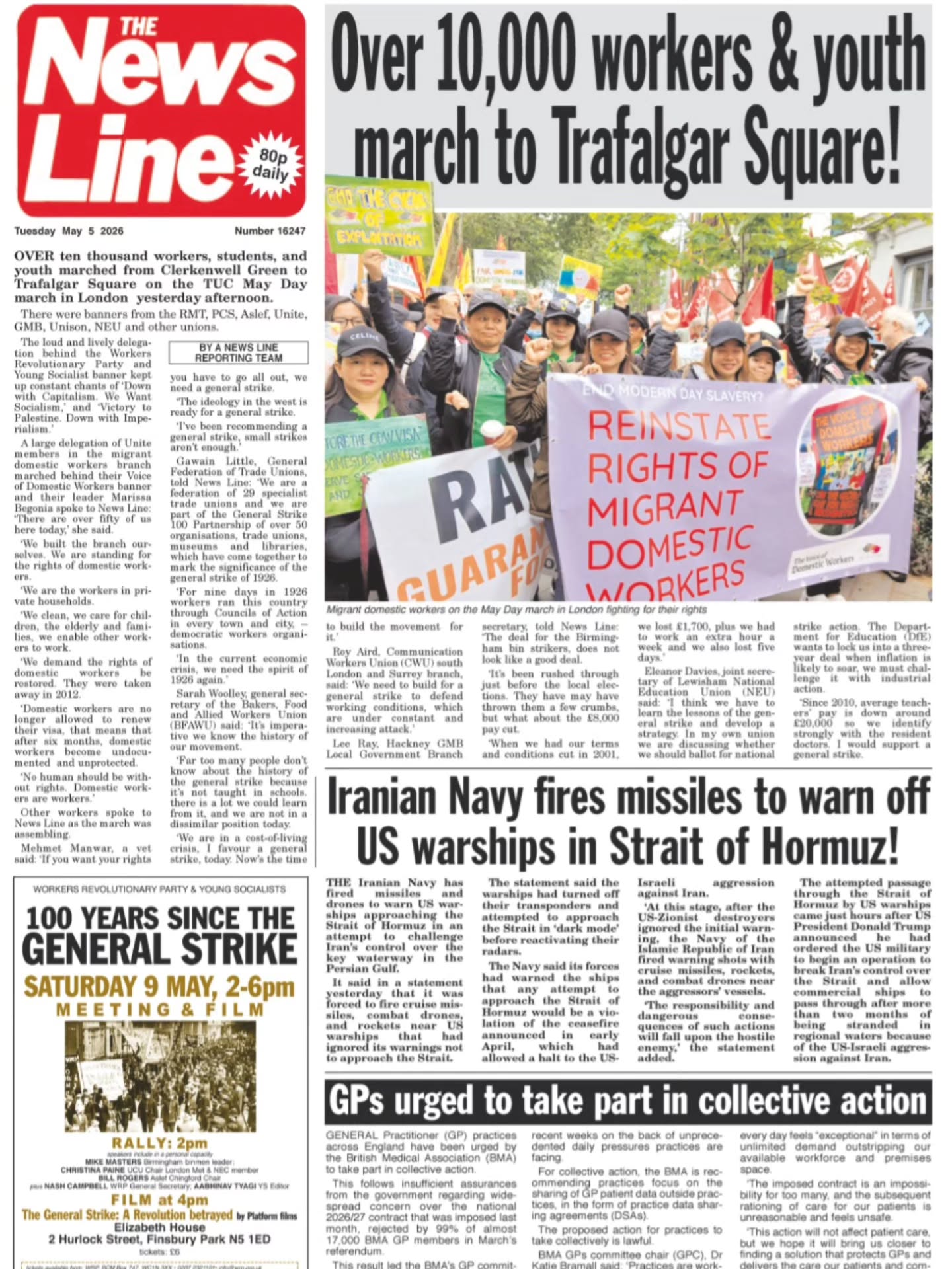 The News Line: We have spoken to #TheNewsLine during the #MayDayRally. Ovee 10,000 workers marched from Clenekell Green to Tsafalgar Square to demand rights and justice and at the same celebrate and honour the workers accross the world.