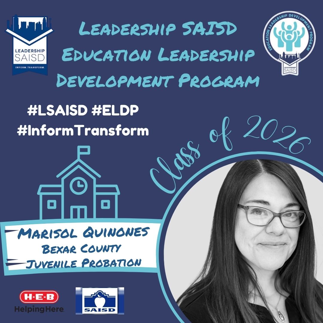 #ELDP Class of 2026 Spotlight ✨ Marisol Quinones is a Coordinator with the Bexar County Juvenile Probation Department in San Antonio Texas. She has over 22 years of experience working with justice involved youth, with her current focus on opportunity youth and connecting them with educational services and employment options. Marisol also oversees parenting services for her department, understanding that the needs of the family must also be met when working with children. Marisol is originally from Ohio, where she earned her Bachelor’s and Master’s degree in criminal justice from Bowling Green State University. She has called Texas her home for the past 20 years and has worked as a probation officer, instructor, and coordinator with juvenile probation since moving to San Antonio. Marisol is passionate about serving her community by working with youth and families impacted by the justice system and supporting those who may struggle to find their voice. She enjoys establishing professional relationships with her clients and advocating for them to have a second chance in education while encouraging career exploration and post-secondary education opportunities. Throughout her career, she has worked with some of the most challenging scenarios with justice involved youth but has found these cases to be the most rewarding. Her years of experience and knowledge are especially valuable in working with the department’s specialty court dockets and helping young people and their families receive wrap-round services throughout the community. Marisol has worked alongside various agencies, including UP Partnership, Communities in Schools, Child Protective Services, NXT Level, Restore Education, and Chrysalis Ministries. By joining Leadership SAISD she hopes to connect with educational leaders to learn from other’s experiences and explore collaborative opportunities. #LSAISD #informtransform #publiceducation Thank you to our 2026 Program Sponsors @heb and @sanantonioisd