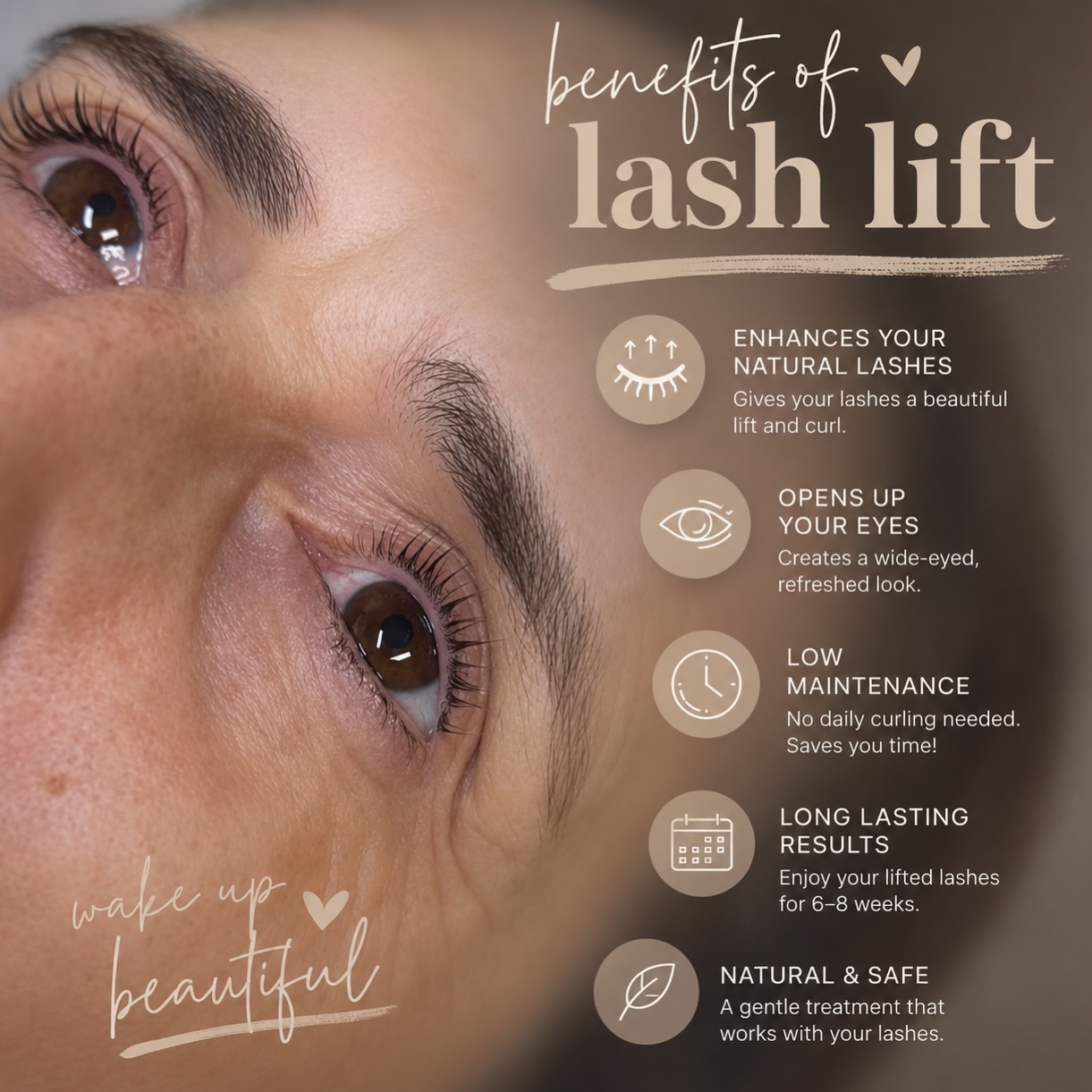 Wake up with effortlessly lifted lashes ✨
A lash lift enhances your natural lashes by giving them a beautiful curl and an eye-opening effect that lasts for weeks 💕
Want even more definition? Add a lash tint to your treatment for darker, fuller-looking lashes without mascara 🥰
A lash lift also includes an aftercare pack to help you keep your lashes looking their best after your treatment 🤍
Low maintenance, natural results, and perfect for everyday beauty ✨