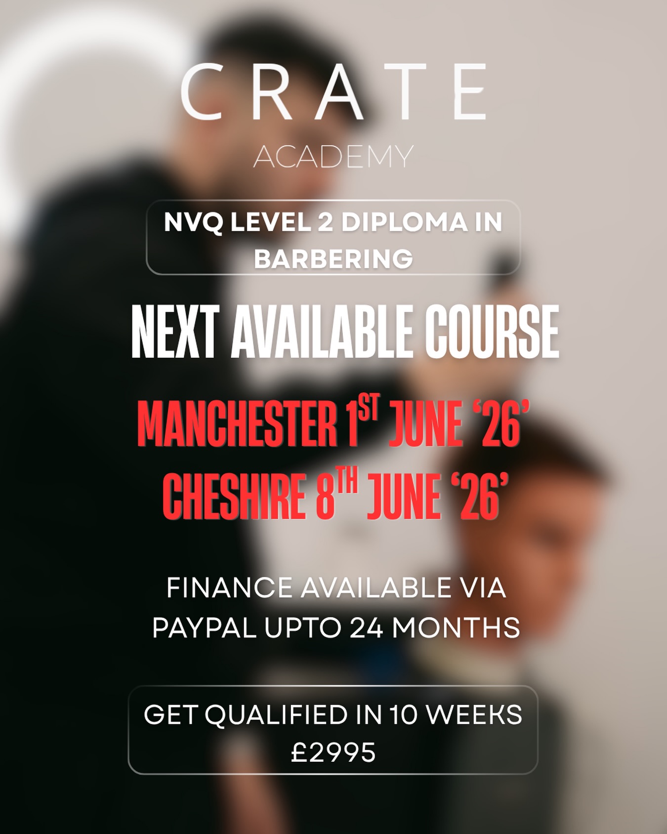 Want to become a barber? Spaces available for our next intake 💈‼️
WHY TRAIN WITH CRATE?
✂️Industry-Recognised Qualification
Our NVQ Level 2 Barbering course is nationally recognised and VTCT approved, meaning you leave with a credible qualification that employers value
✂️Real Practical Training
Crate Academy focuses on real barbering skills, not just theory. We get you cutting from day one, practicing on live models and mannequins which prepares you for working in a professional barbershop
✂️Award Winning Team
Our educators are award winning professionals in the industry, bringing real barbering experience, tips and techniques that you won’t find in textbooks
✂️Career Support
Throughout the course, we support you with:
🔥 Portfolio building
🔥 Interview prep
🔥 Work placements
🔥 Job guidance
We also proudly recruit from our past students
✂️Small Class Sizes
Smaller groups mean more individual attention and feedback which helps you master techniques faster
✂️Professional Environment
Training in a salon environment can build confidence and help you adapt to real client interactions
✂️Client Service & Business Skills
NVQ Level 2 includes not only cutting and styling, but also
💈 Health & safety
💈 Consultation skills
💈 Customer care
💈Hygiene and salon procedures
These skills help you succeed in the industry, not just technically but professionally too.
📲DM for more information