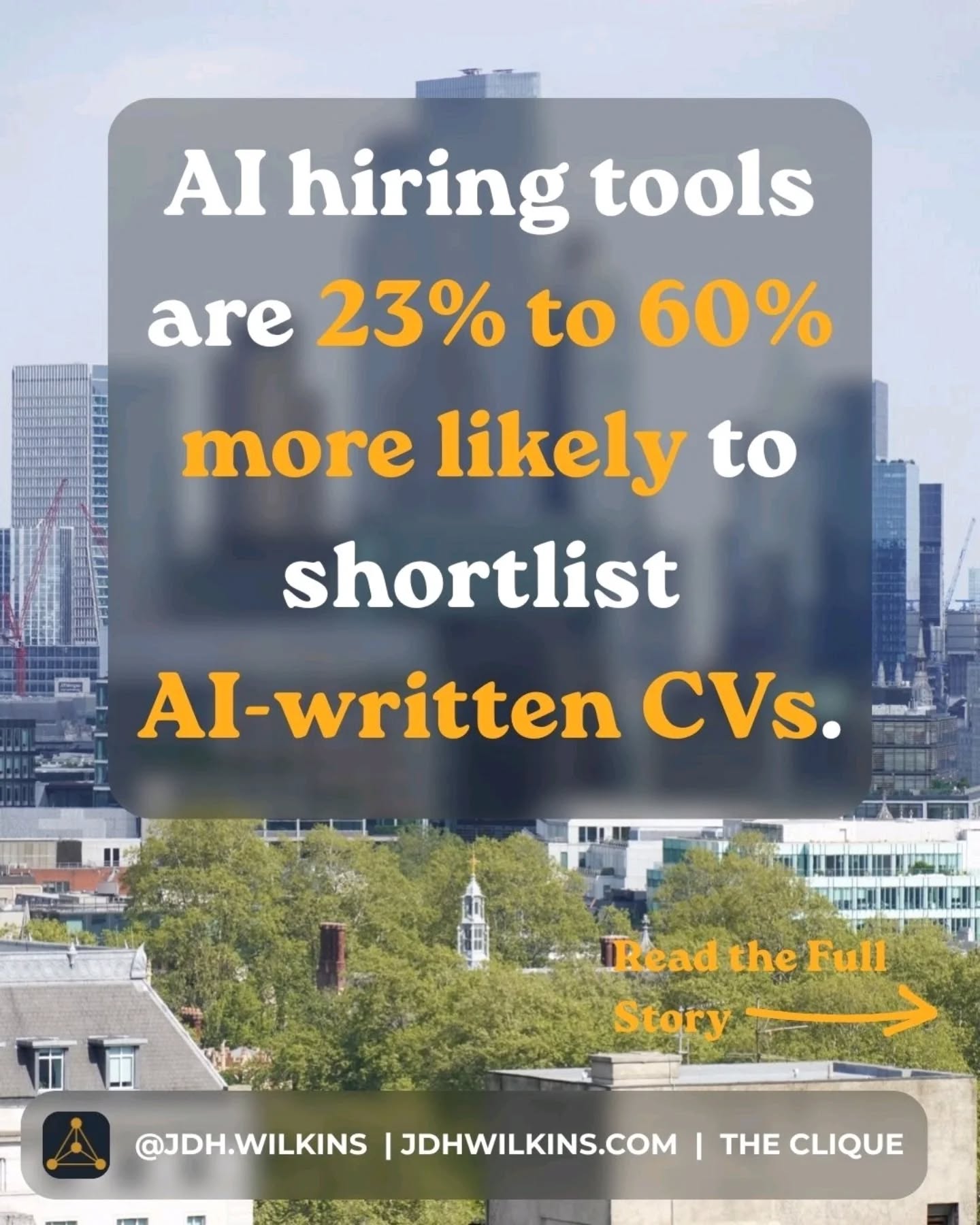 AI screening tools prefer AI-written CVs by 23-60%. Worth knowing whichever side of that you're on. Story in Issue 005 of The Clique.
New research found that AI hiring tools don't assess applications neutrally.
Researchers tested whether automated screening tools showed any preference for AI-generated CVs over human-written ones. They did. Models consistently rated CVs they themselves had generated more favourably than CVs written by people.
The gap is not marginal. Candidates who used the same model as the one doing the screening were 23% to 60% more likely to be shortlisted than equally qualified applicants who had written their own.
There are two ways to read this. If you're applying for jobs, you now know that using AI to write your CV may give you a material advantage when the shortlisting process is also automated. Whether that's a loophole worth using or a problem to be aware of probably depends on whether you're the candidate or the hiring manager.
For organisations using AI tools to screen applications: selecting for AI-written CVs is not the same as selecting for the most qualified candidates.
Save this to read the full story later.
📷 All images used are my own.
#AIHiring #FutureOfWork #RecruitmentTech #ArtificialIntelligence #HRTech