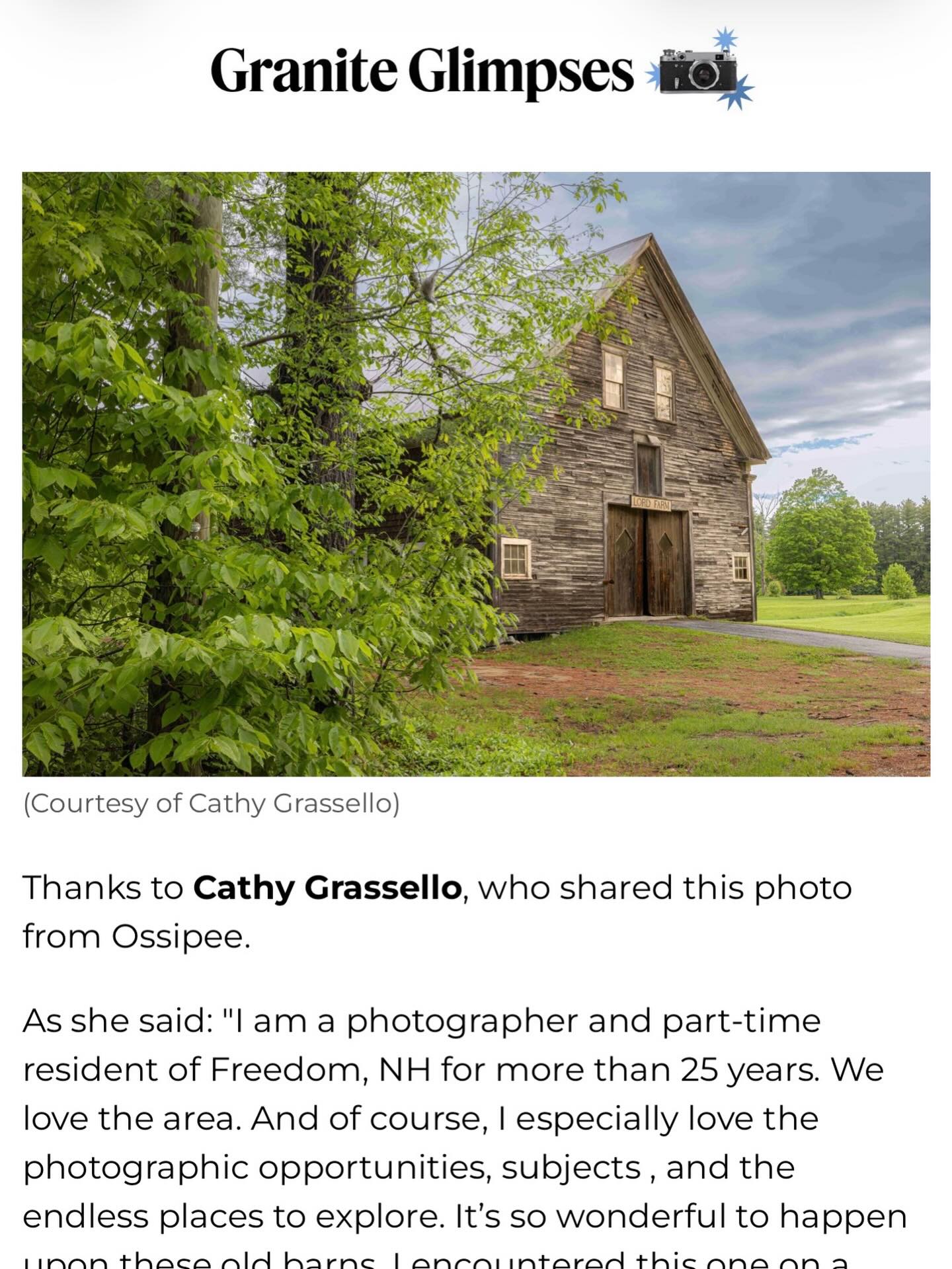 Happy to see my photo of Lord Farm, Ossipee NH published in the #granitepost