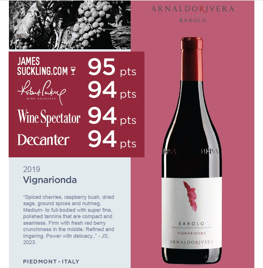 An unforgettable Barolo experience 🍷
This week, we are thrilled to host Stefano Pesci of Arnaldo Rivera, showcasing the exquisite Barolo Vignarionda. Sourced from a single vineyard in Serralunga d’Alba, this 2019 vintage has earned top accolades for its refined elegance and power. A must-have for any wine enthusiast’s cellar, perfect to enjoy from 2025 to 2042. Don’t miss the chance to savor this masterpiece!
#BaroloVignarionda #ArnaldoRivera #FineWine #WineLovers #WineCellarGoals