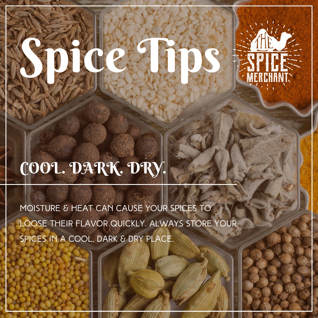 𝐒𝐓𝐎𝐑𝐀𝐆𝐄 𝐓𝐈𝐏𝐒 - 1. Heat prevention: Cold storage helps reduce the rate of oxidation, which helps to preserve the oils within the spice. 2. Photodegradation: UV rays break down oils/pigments that provide flavor and aroma. 3. Moisture Control: Keep spices away from steam-prone areas like the stove, sink, or dishwasher to prevent caking and mold.