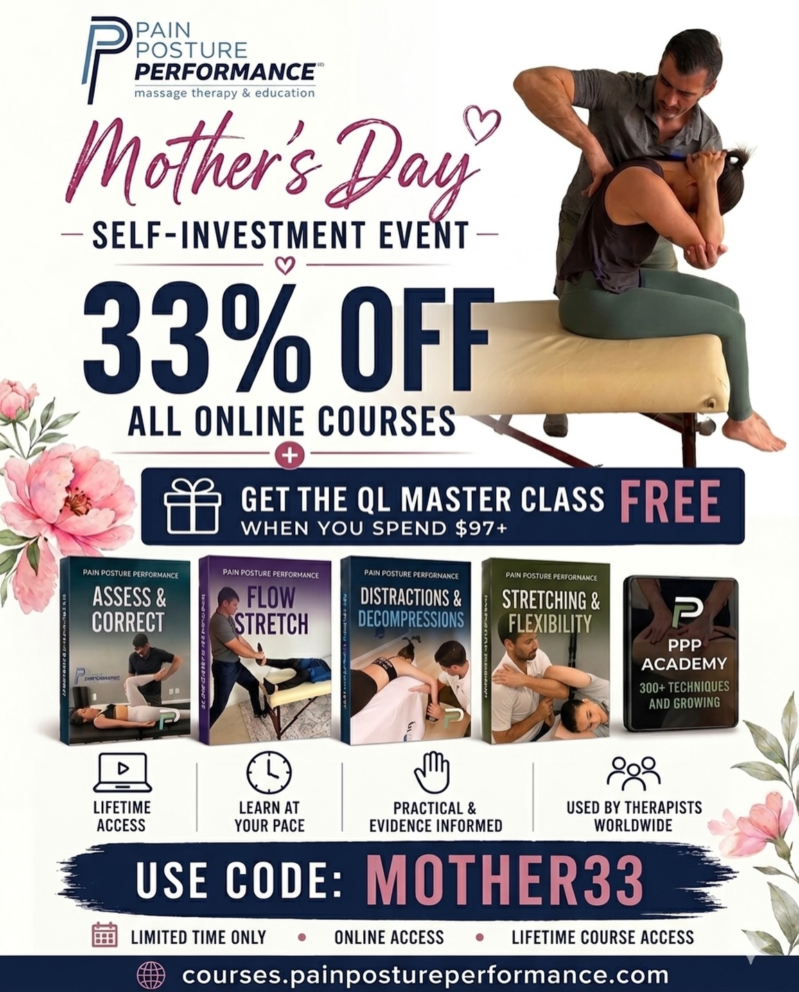 This Mother’s Day – invest in yourself. 🎁
.
We’re giving massage therapist 33% ALL online courses for a limited time.
Use code MOTHER33 at checkout.
🎁 Spend $97+ and get the QL Master Class FREE.
✅ Lifetime access
✅ Evidence – informed
✅ Used by therapist worldwide
.
Linck in Bio 👆Sale ends May 12.
.
Comment MOTHER33 below and we’ll Sen you the link instantly 👇🏼
.
#MassageTherapy #MassageTherapist #LMT #ContinueEducation #MothersDayGift