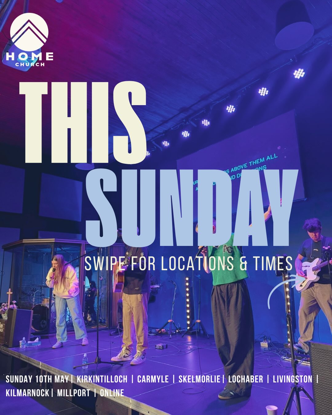 It’s nearly Sunday 😎
There is nothing like being in the room together to give Jesus all the honour, praise and glory he deserves 🙌🏻
We’d love to see you at any of our locations this Sunday! Bring a friend and get ready for another awesome service 🤍
Let us know which service you’ll be attending 👇 .. we can’t wait to see you !!
#homechurchscotland #christian #faith #jesusisreal #church