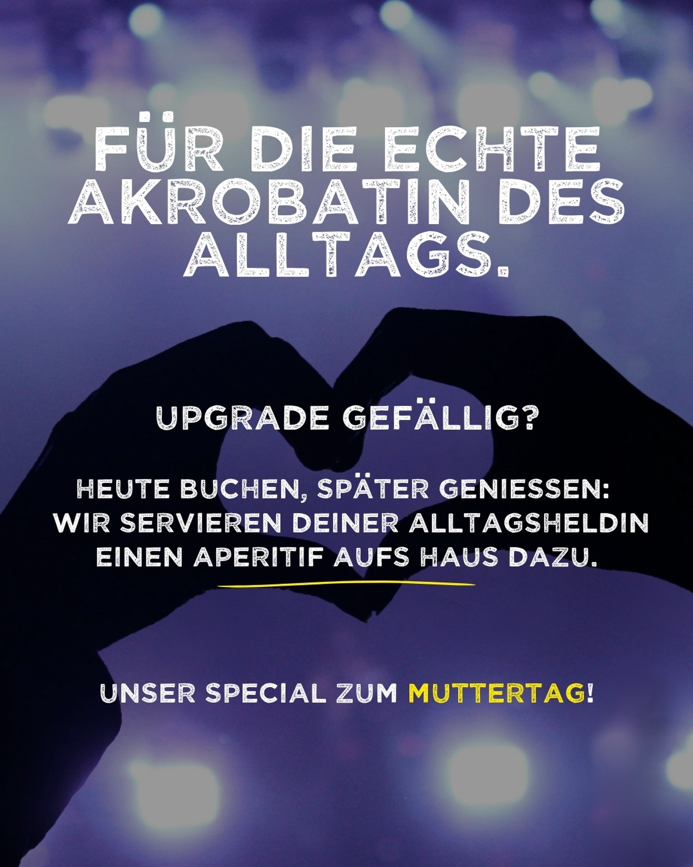 Jonglieren mit Terminen, Balance-Akt zwischen Job und Familie und Nerven aus Drahtseilen: Am Sonntag ist Muttertag und wir sagen Danke an alle Akrobatinnen des Alltags und feiern wir eure tägliche Performance 💛
Schenkt eurer Alltagsheldin mal eine Pause vom Rampenlicht und lasst sie den Applaus von der Tribüne aus genießen 🍿
✨ Special Muttertags-Aktion ✨
Heute buchen, später genießen: Wir servieren euren Mamas einen erfrischenden Aperitif aufs Haus dazu!🥂
🔗 Sichert euch dieses Special direkt über den Link in der Bio und macht den gemeinsamen Abend perfekt!
👉 So einfach geht’s:
Wähle bei der Buchung von Mamas Ticket die Preisstufe „Muttertagsaktion“ aus. So erhält sie einen Gutschein, den sie ganz bequem an unseren Bars gegen einen spritzigen Aperitif eintauschen kann.