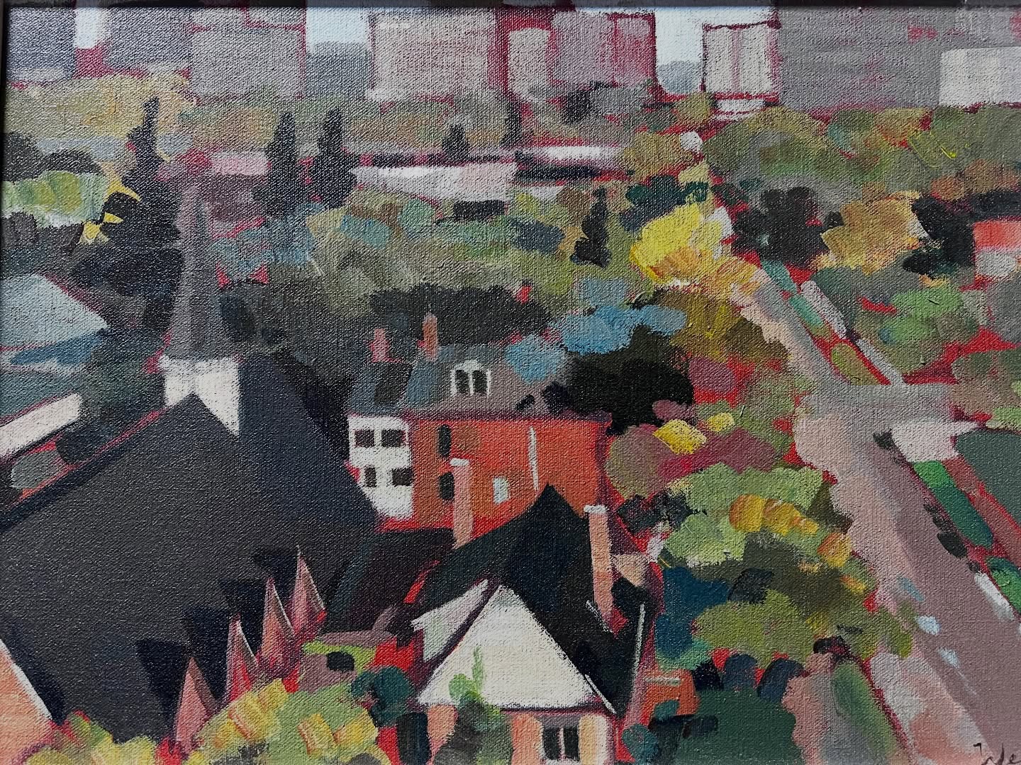 vibrant landscape by Canadian artist Jim Vest (b. 1939).
Rendered in oil on canvas, this piece captures a lively village scene through bold colour and expressive, painterly form — a beautiful balance between structure and abstraction.
Layered rooftops, winding roads, and rich tonal contrasts draw the eye through the composition, making it a striking decorative piece for both modern and traditional interiors.
Framed and ready to hang.
23.25 x 19.25 with frame.
Available at the shop.
#canadianart #originalart #oilpainting #landscapeart #interiors artforsale westvancouver shoplocal