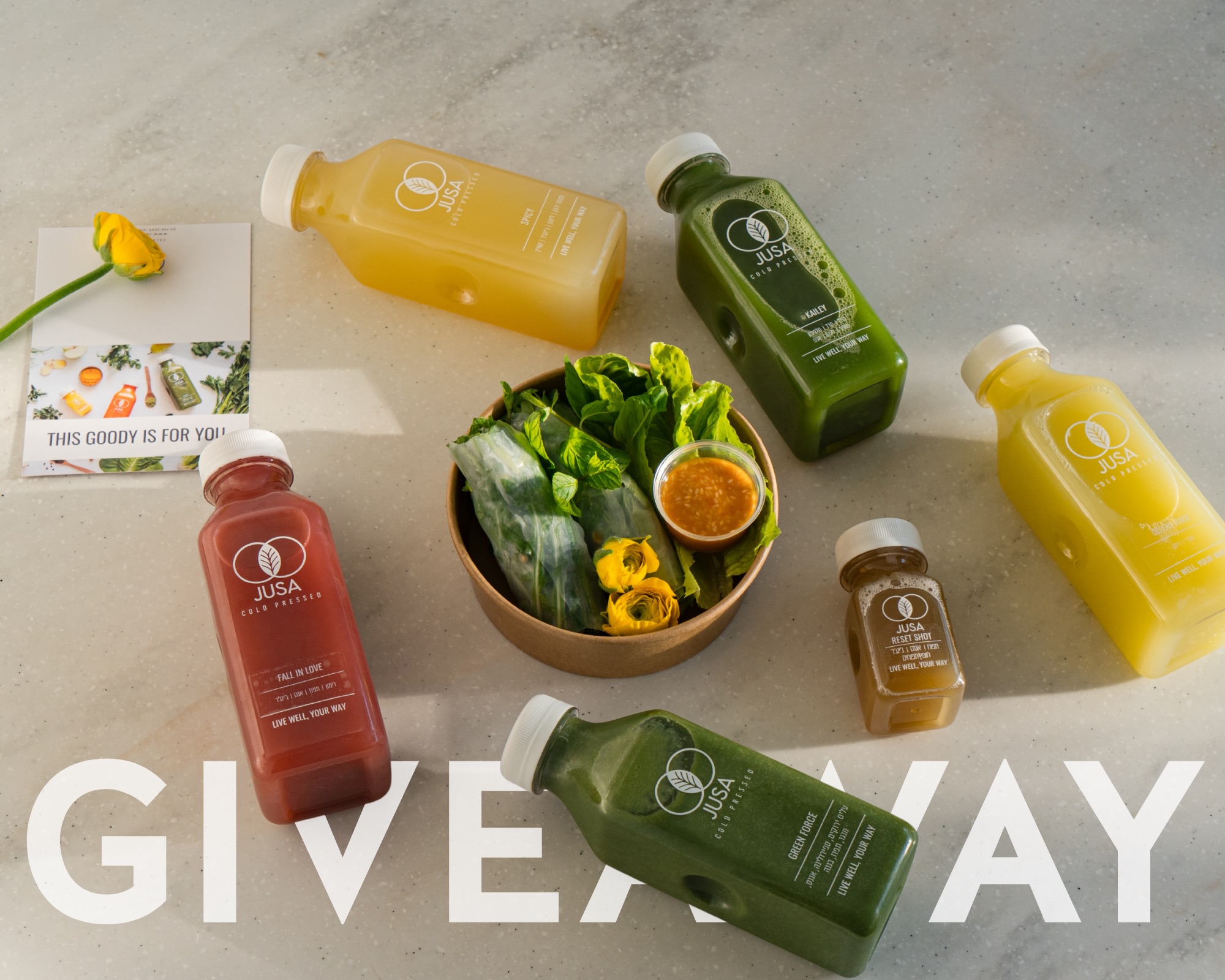 ✨ JUSA GIVEAWAY ✨
ניקוי אביב מתחיל מבפנים 🌸
2 מכם יזכו בערכת Spring Cleanse שלנו -
תוכנית ניקוי מיצים שהורכבה ע״י הדיאטנית של ג׳וסה, במיוחד לעונת האביב 🌱
איך משתתפים?
🌟תייגו פה את האדם שלדעתכם הכי צריך ניקוי לקראת האביב
🌟 שתפו את הפוסט בסטורי
וזהו אתם בפנים! תוכלו לזכות עבור שניכם בערכה יומית מפנקת🎉
🗓 הזוכה יפורסם ב-20.5.26 בסטורי שלנו
**הערכות יאספו מהחנות או יישלחו רק באזורי החלוקה שלנו.