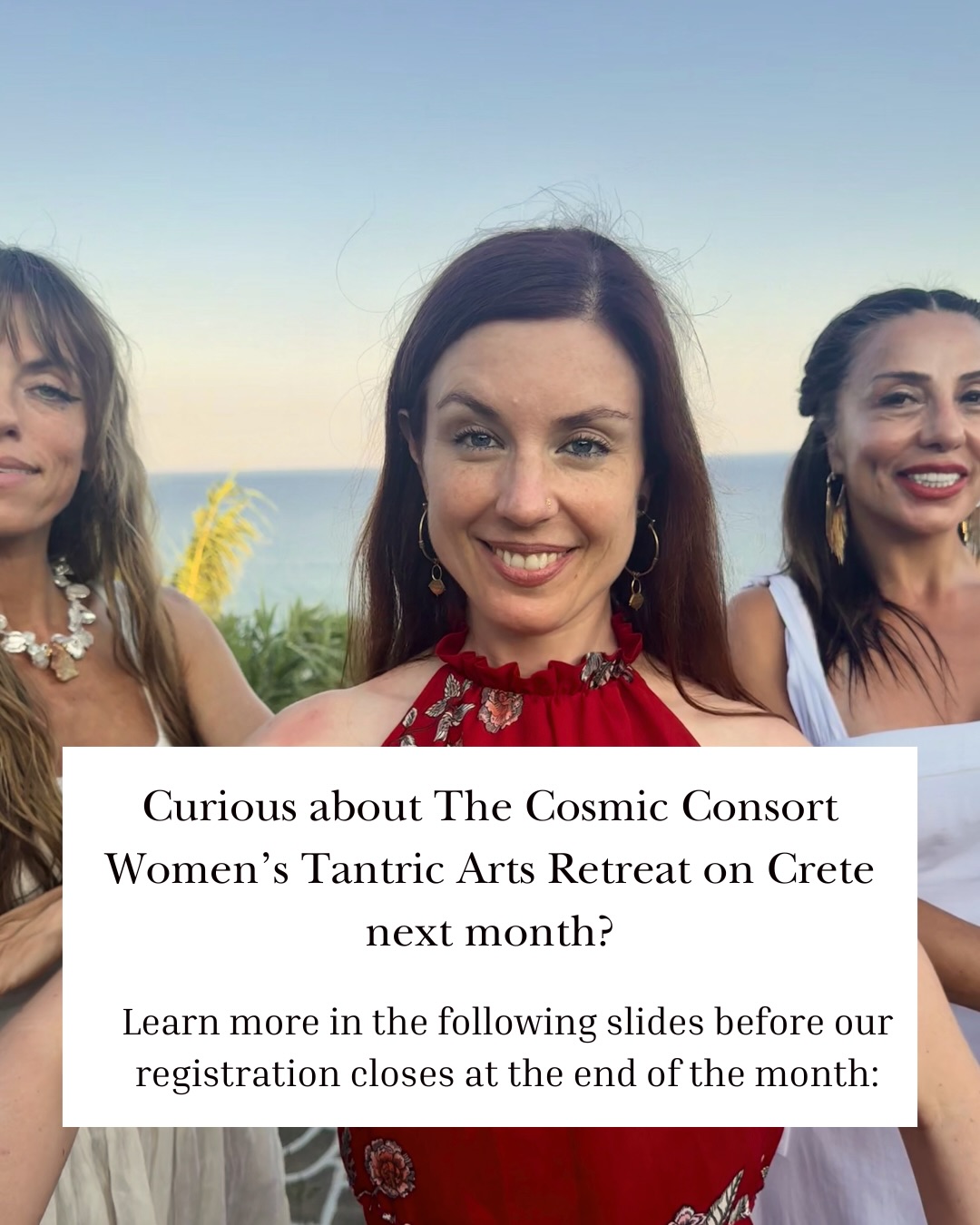 This is officially the final month to join me on the incredible island of Crete NEXT MONTH!
I have 3 spaces remaining for The Cosmic Consort Women’s Retreat before the experience of a lifetime unfolds!
Please reach out with any questions or for more information to claim one of our final spaces.
Together we will be diving into the deep waters of our own being as well as those of the glorious Mediterranean Sea.
Crete, here we come 🇬🇷
#greeceretreat #womensretreat #tantraretreat #creteretreat #tantratraining